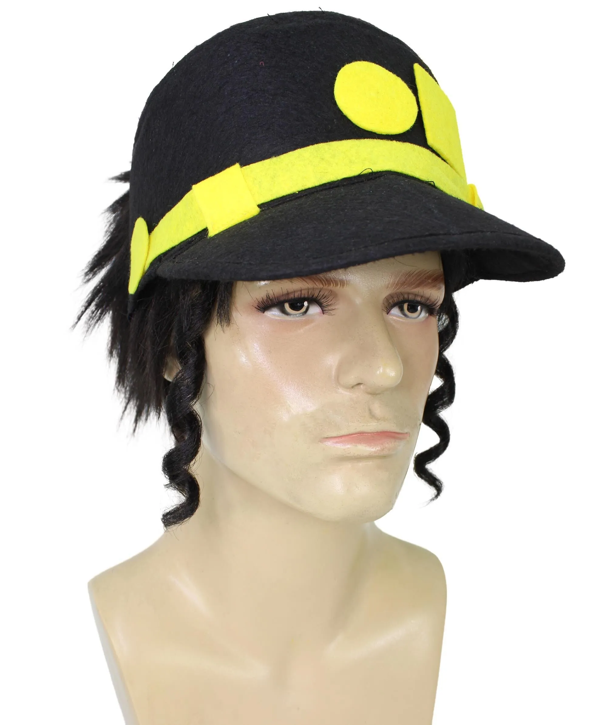 HPO Adult Men's Black Short Anime Character Wig & Cap, Best for Halloween, Flame-retardant Synthetic Fiber