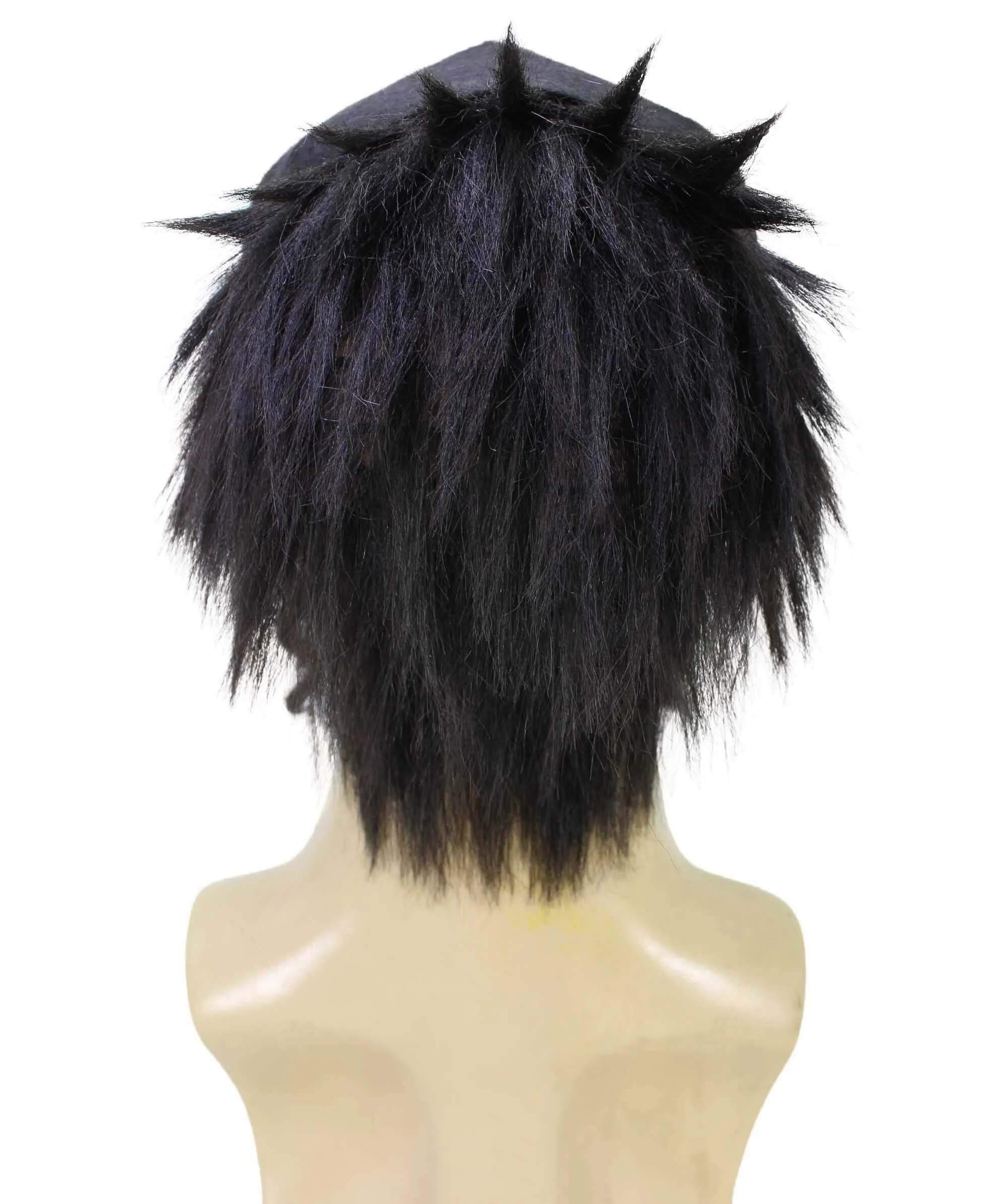 HPO Adult Men's Black Short Anime Character Wig & Cap, Best for Halloween, Flame-retardant Synthetic Fiber