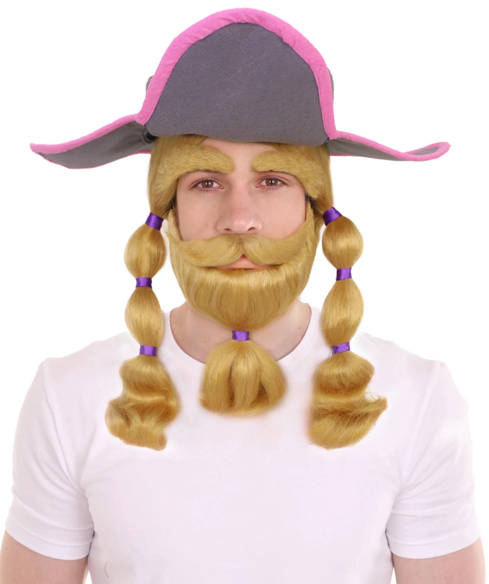 HPO Adult Men's Pirate Cartoon Character Blonde Wigs Set with Accessory | Flame-retardant Synthetic Fiber