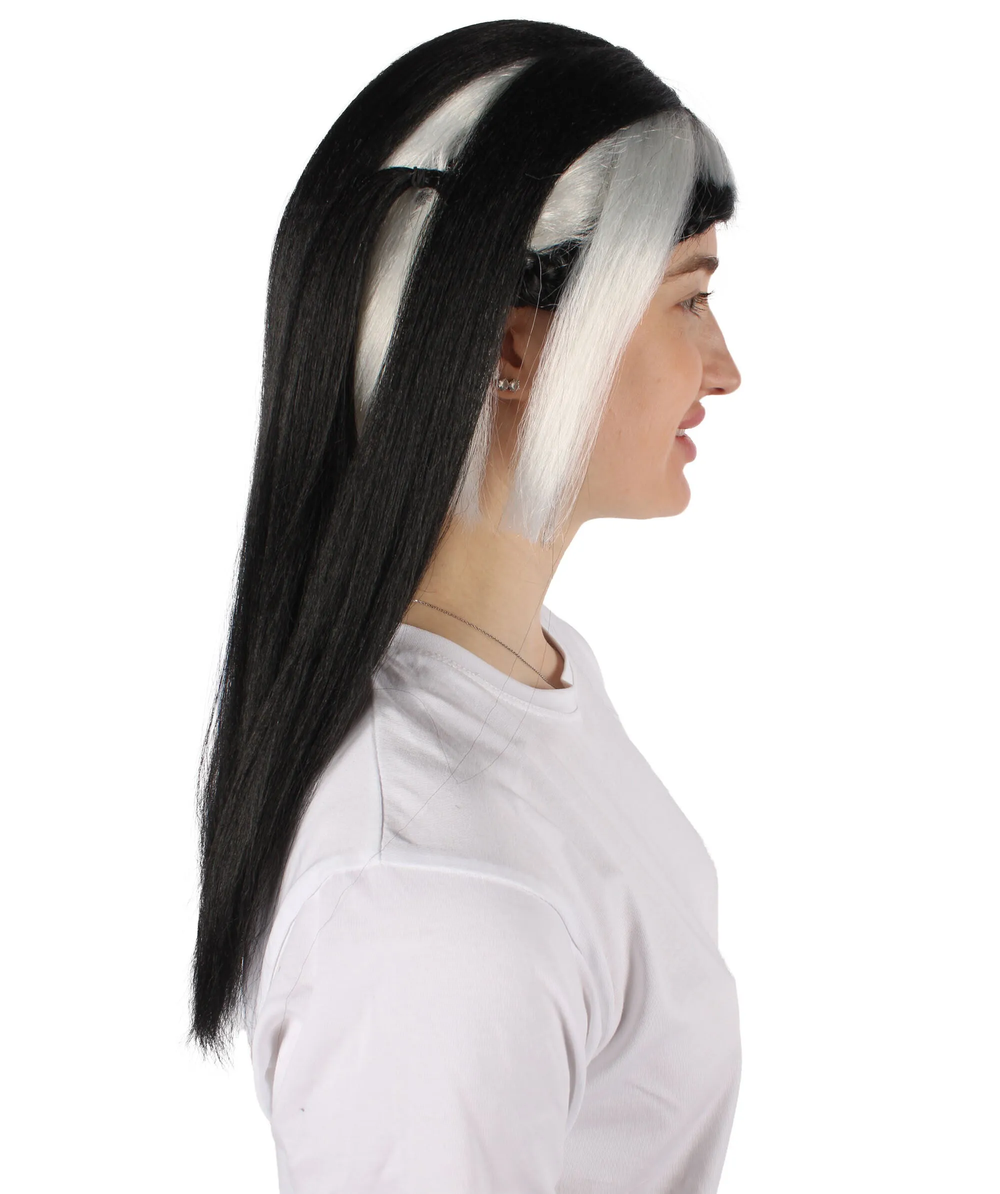 HPO Adult Women's Black & White Drag Wig I Perfect for Cosplay I Flame-retardant Synthetic Fiber