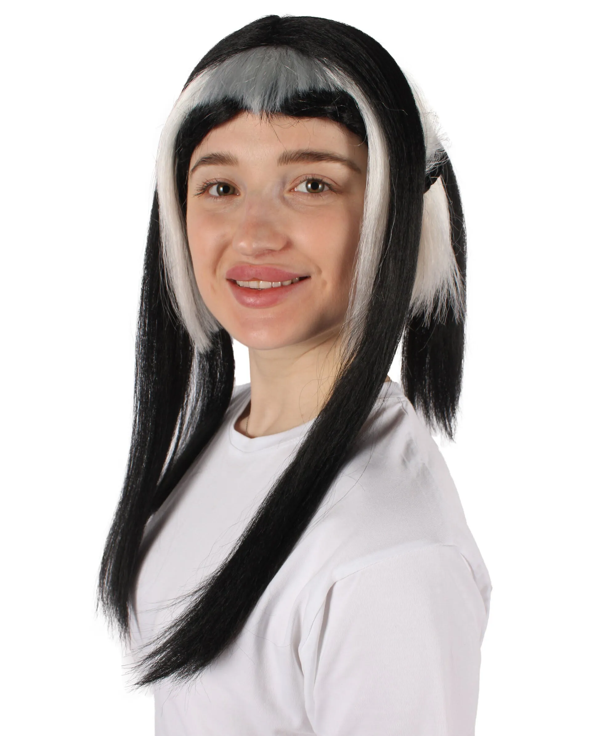 HPO Adult Women's Black & White Drag Wig I Perfect for Cosplay I Flame-retardant Synthetic Fiber