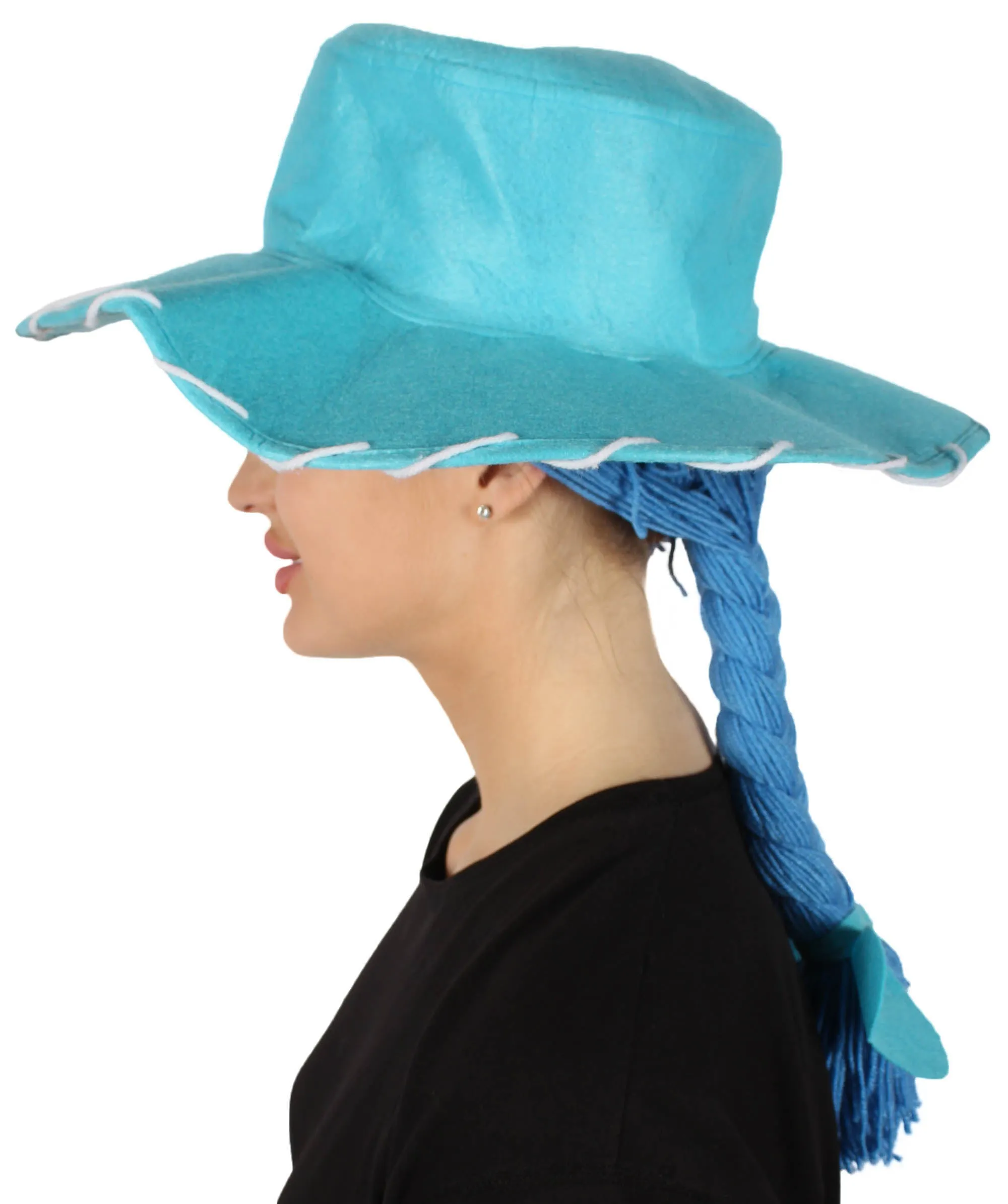 HPO Adult Women's Cowgirl Yarn-Braided Wig with Felt Hat