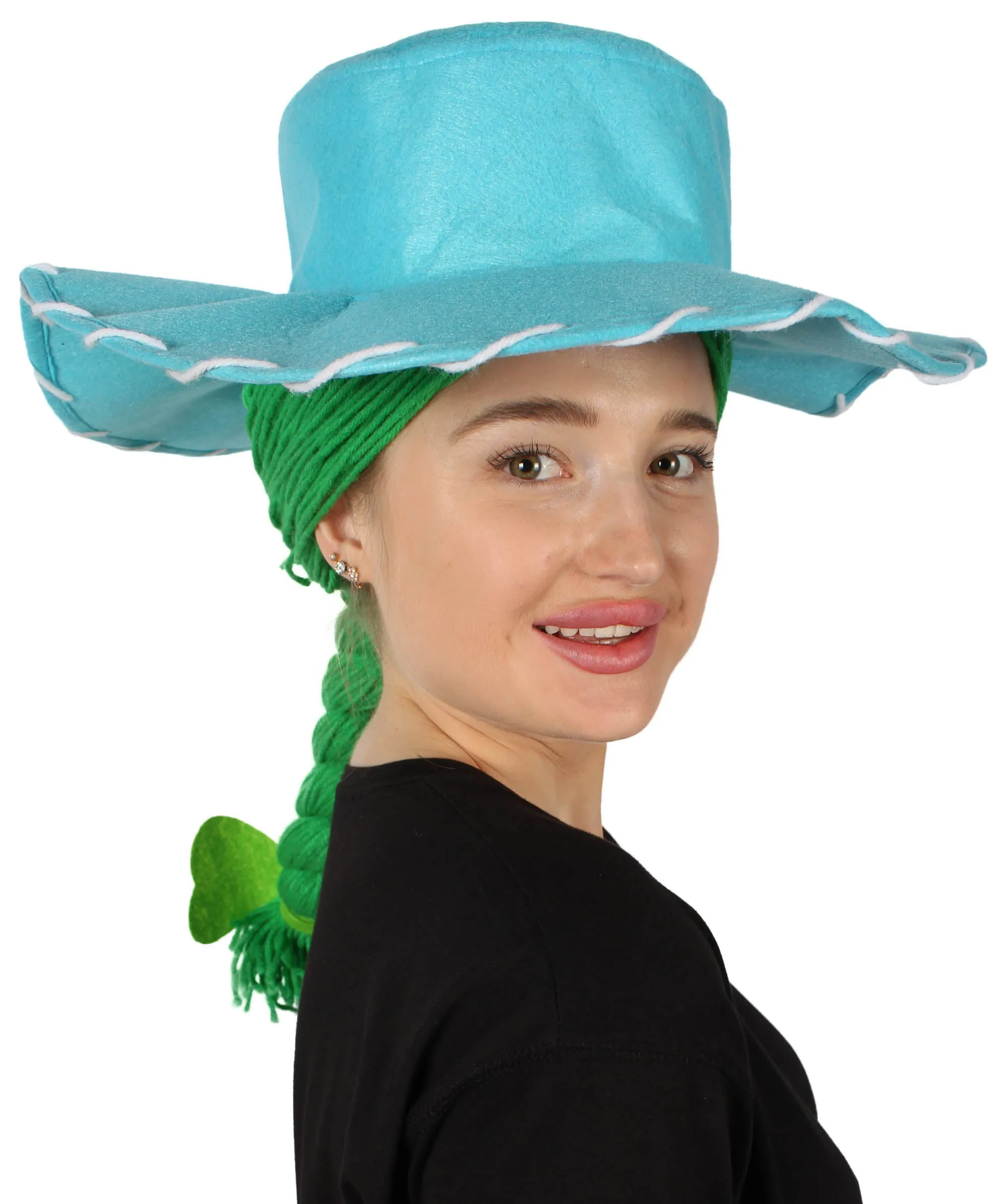 HPO Adult Women's Cowgirl Yarn-Braided Wig with Felt Hat