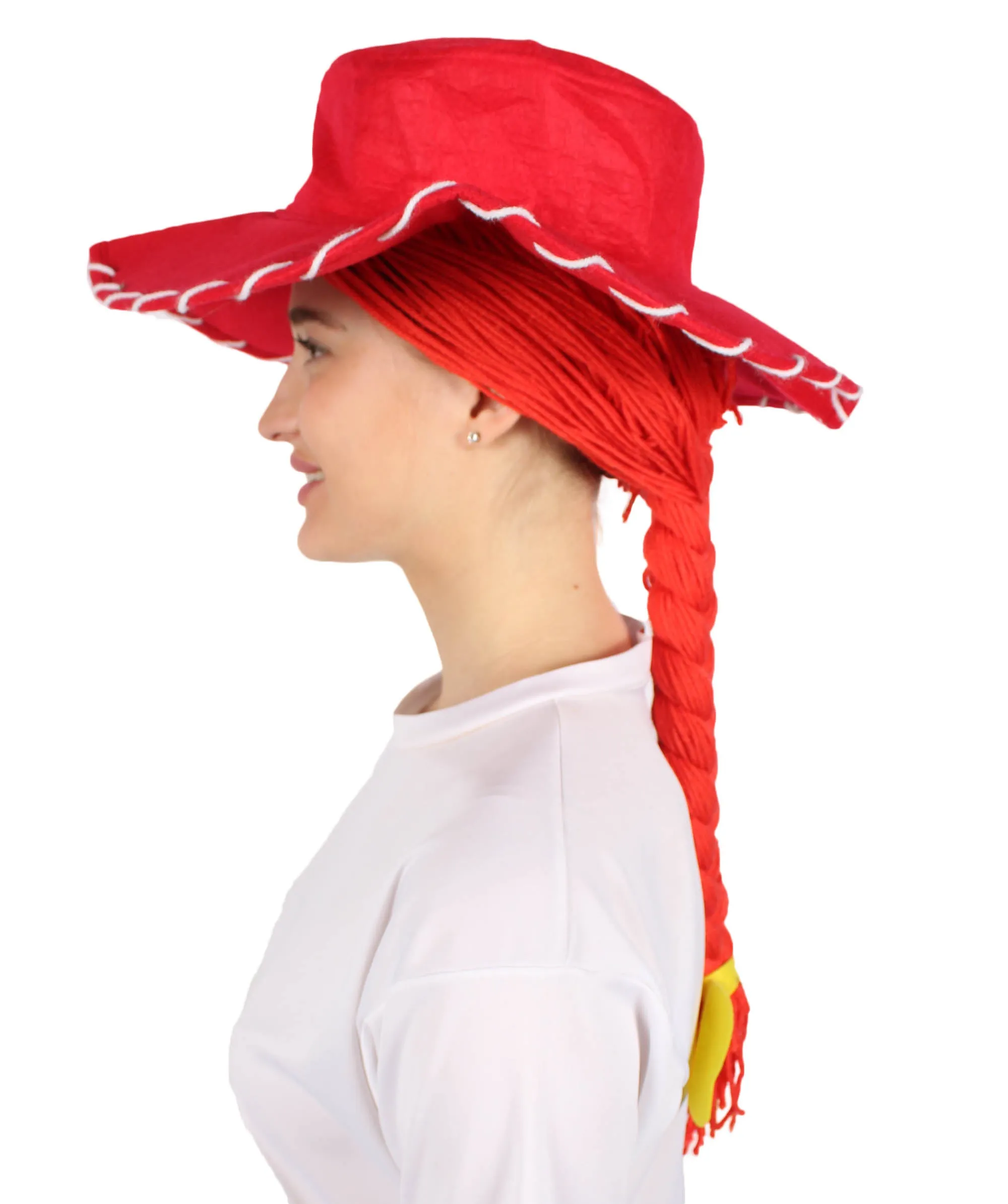 HPO Adult Women's Cowgirl Yarn-Braided Wig with Felt Hat