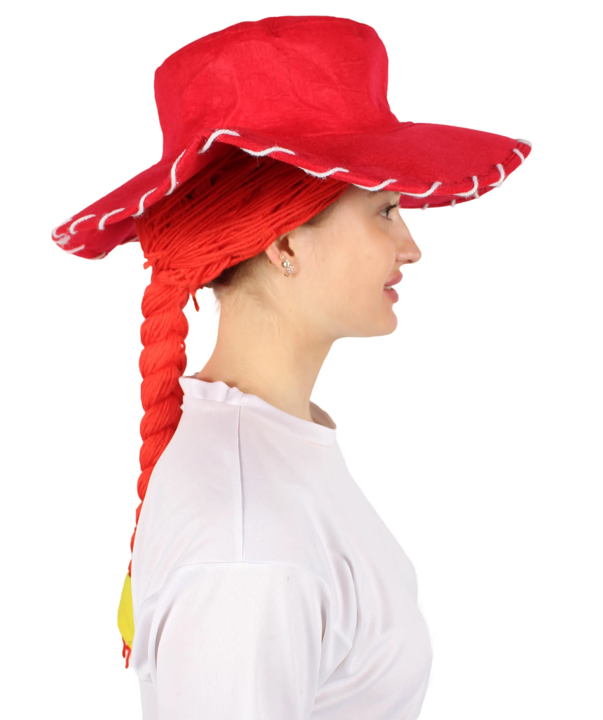 HPO Adult Women's Cowgirl Yarn-Braided Wig with Felt Hat