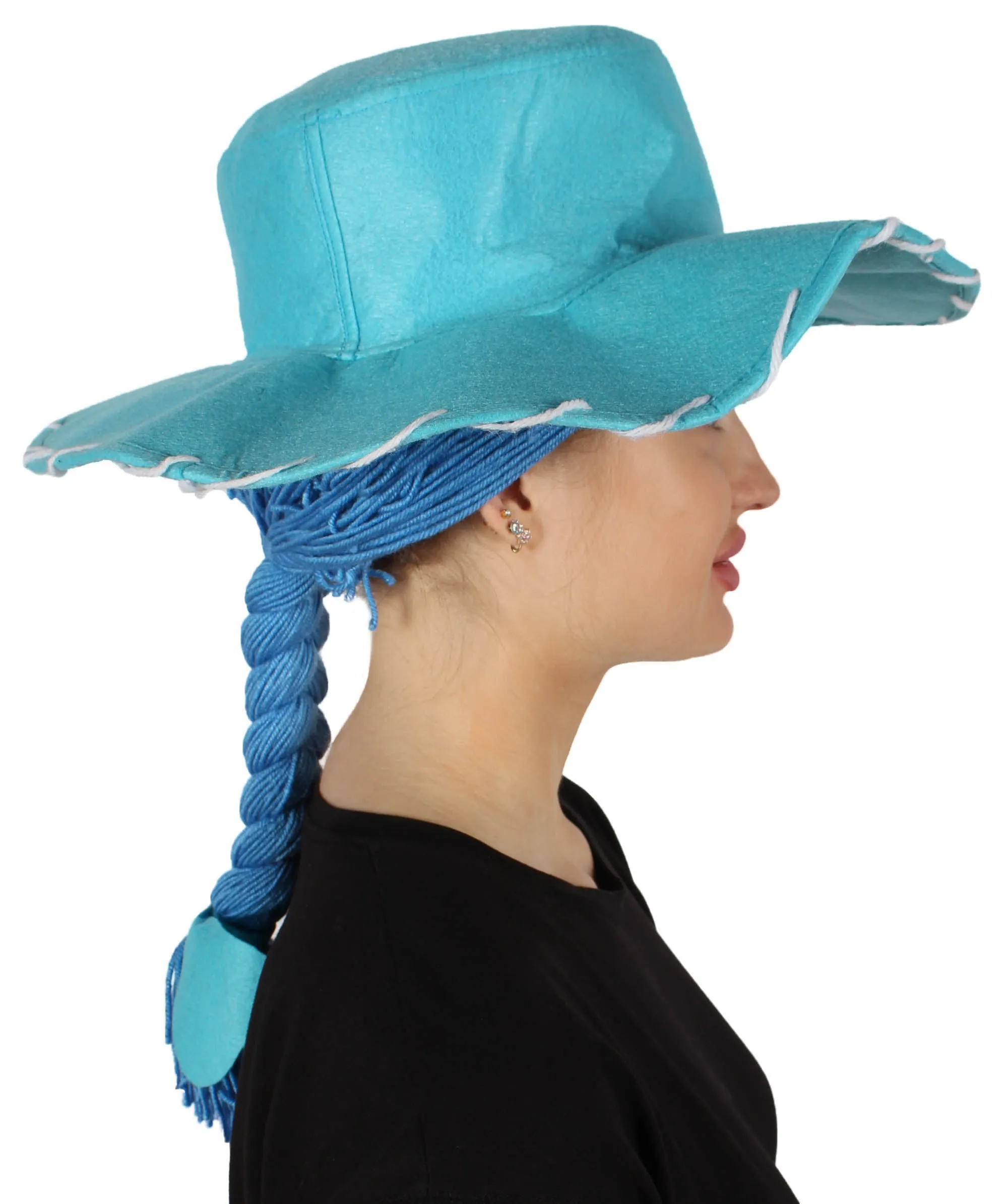 HPO Adult Women's Cowgirl Yarn-Braided Wig with Felt Hat