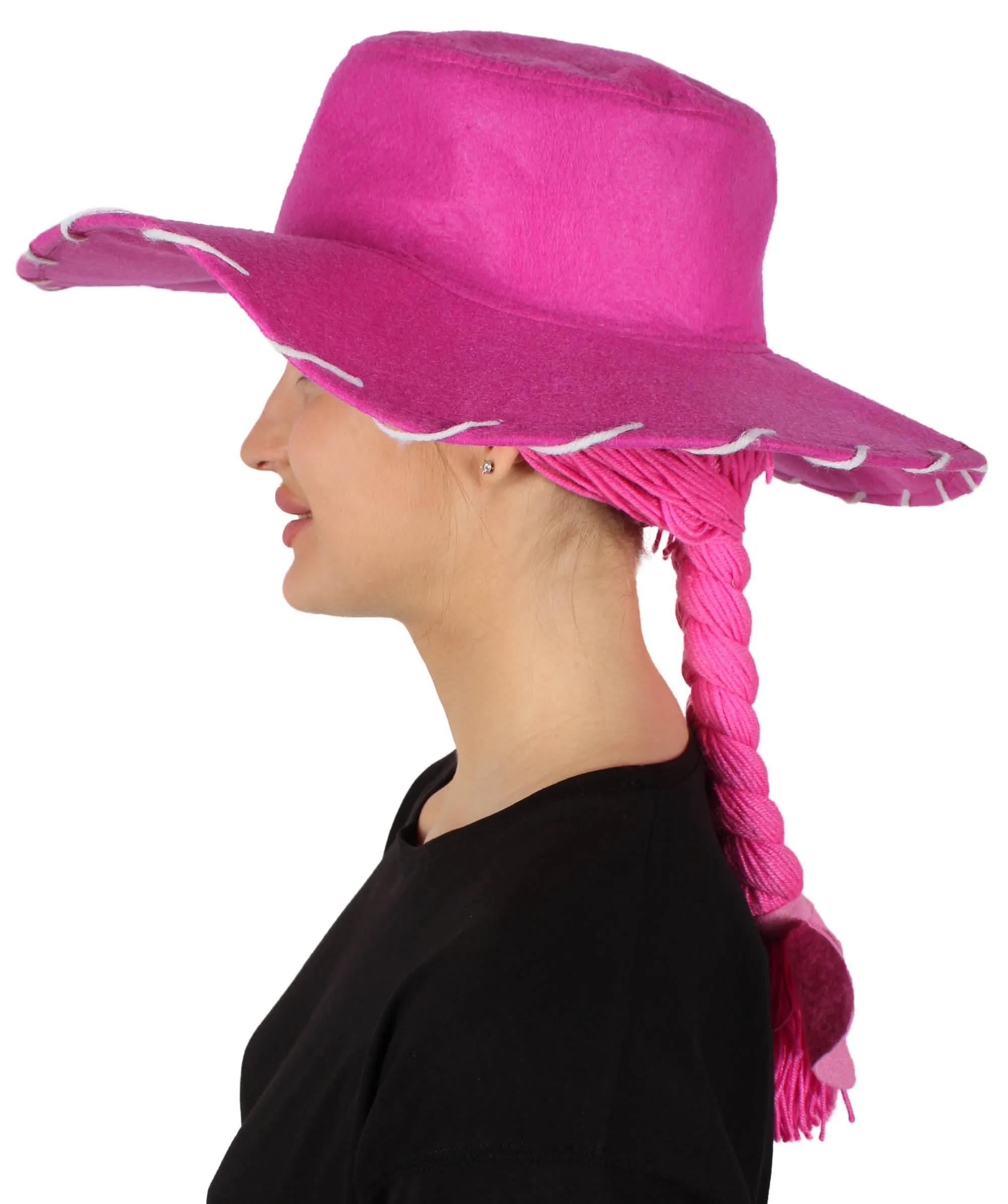 HPO Adult Women's Cowgirl Yarn-Braided Wig with Felt Hat