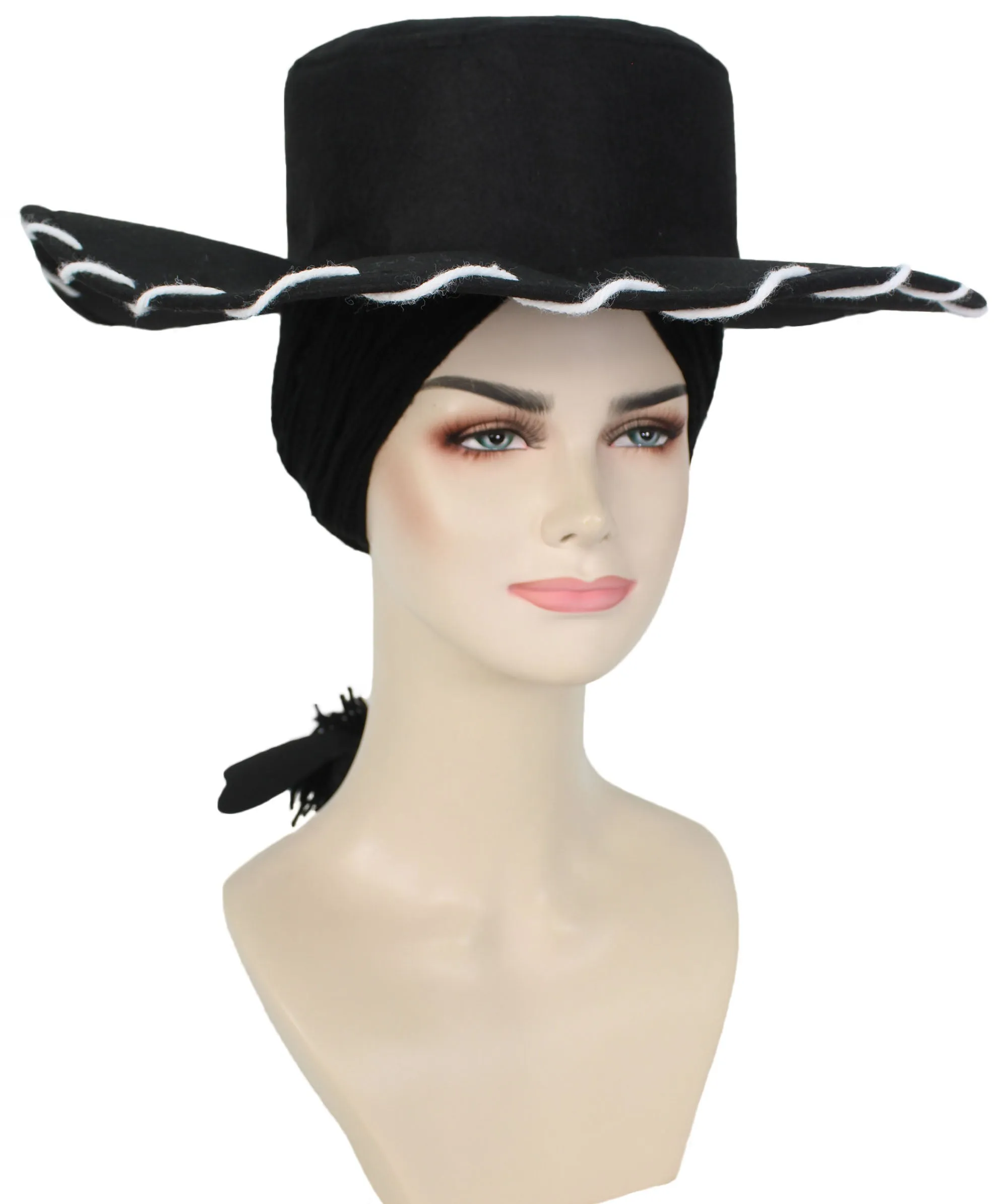 HPO Adult Women's Cowgirl Yarn-Braided Wig with Felt Hat