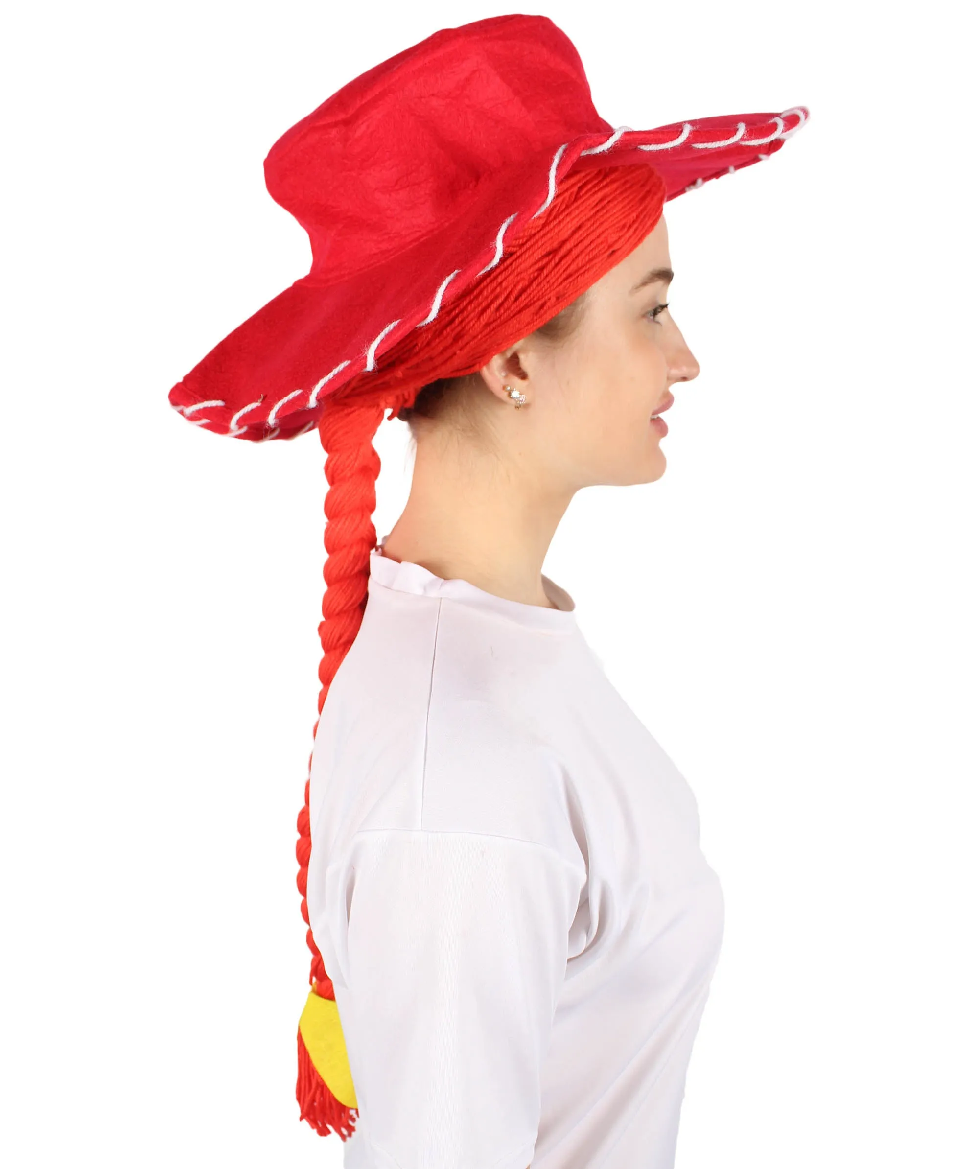 HPO Adult Women's Cowgirl Yarn-Braided Wig with Felt Hat