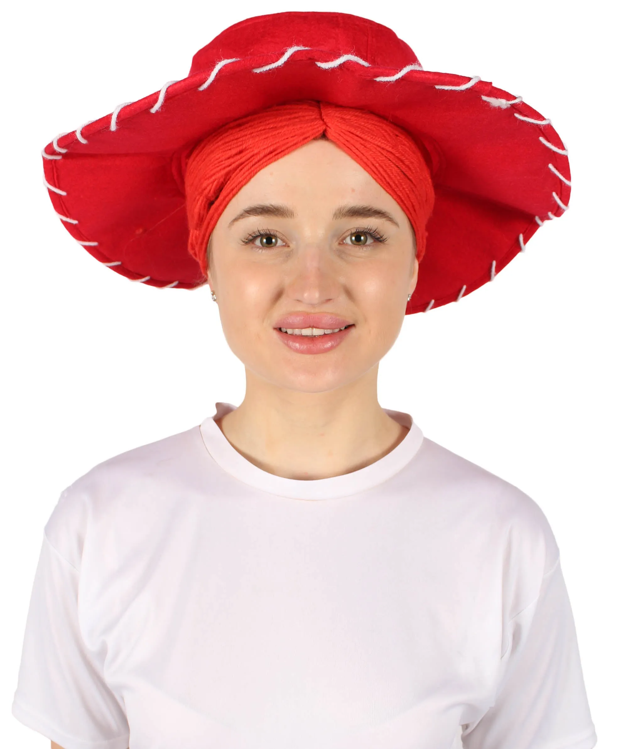 HPO Adult Women's Cowgirl Yarn-Braided Wig with Felt Hat