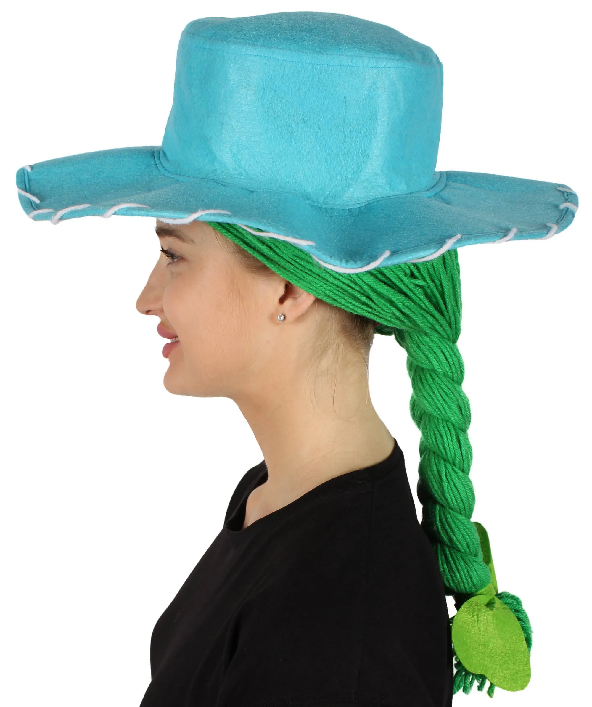 HPO Adult Women's Cowgirl Yarn-Braided Wig with Felt Hat