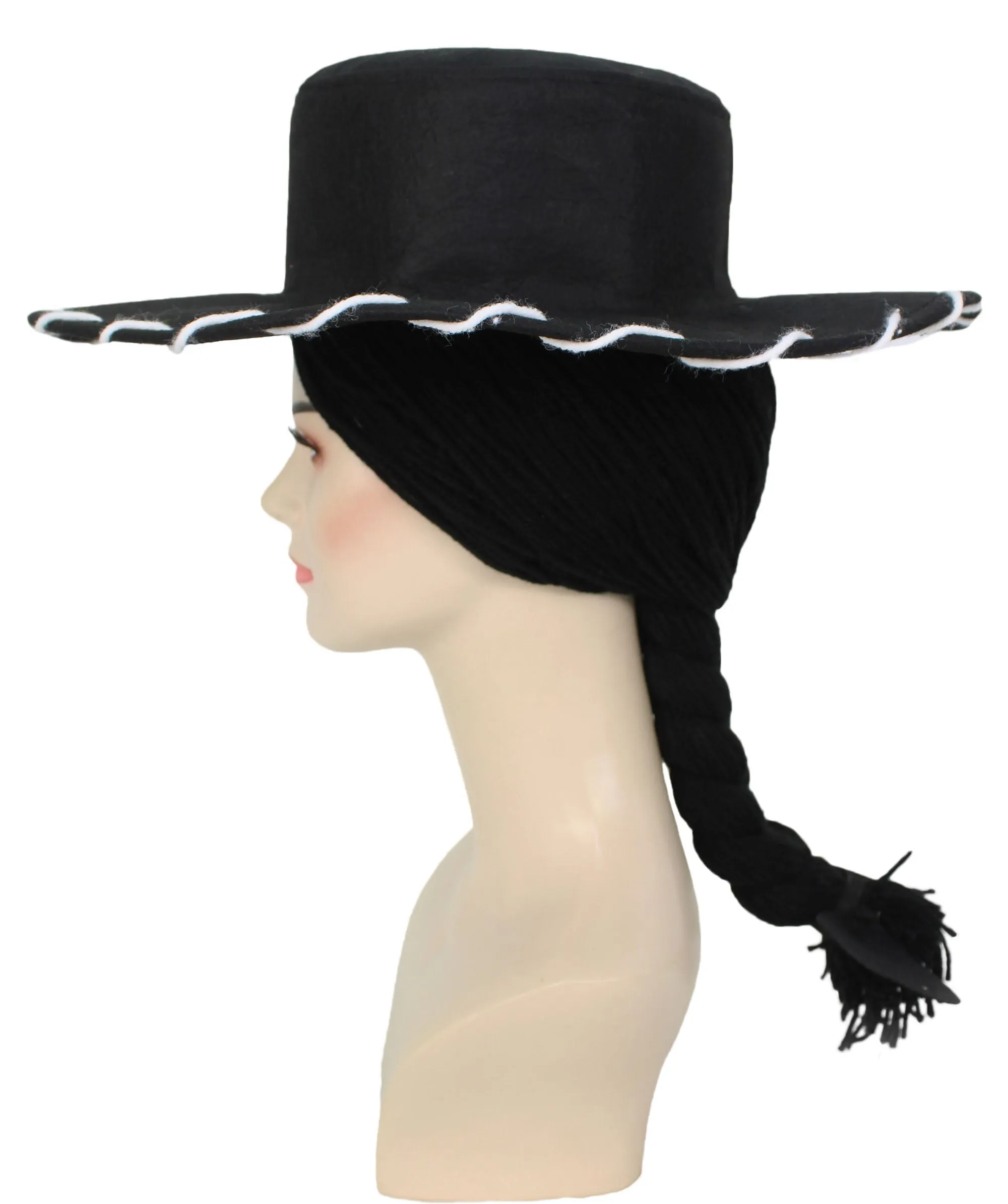 HPO Adult Women's Cowgirl Yarn-Braided Wig with Felt Hat