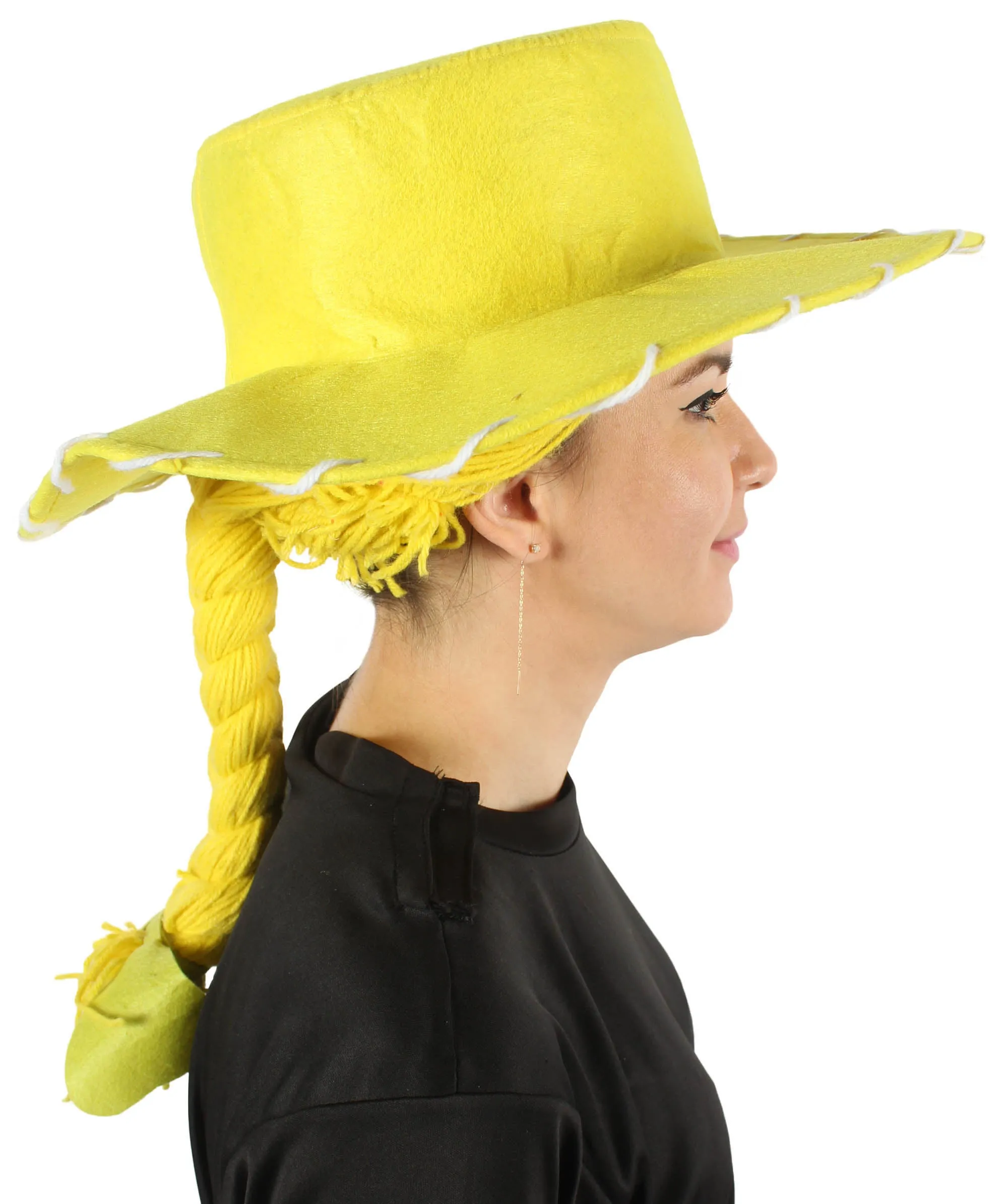 HPO Adult Women's Cowgirl Yarn-Braided Wig with Felt Hat