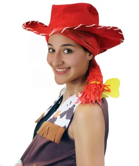 HPO Adult Women's Cowgirl Yarn-Braided Wig with Felt Hat