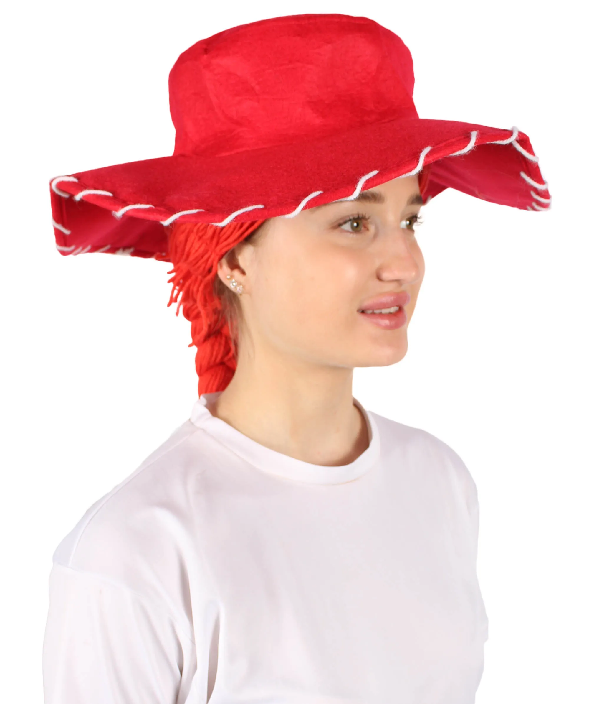 HPO Adult Women's Cowgirl Yarn-Braided Wig with Felt Hat