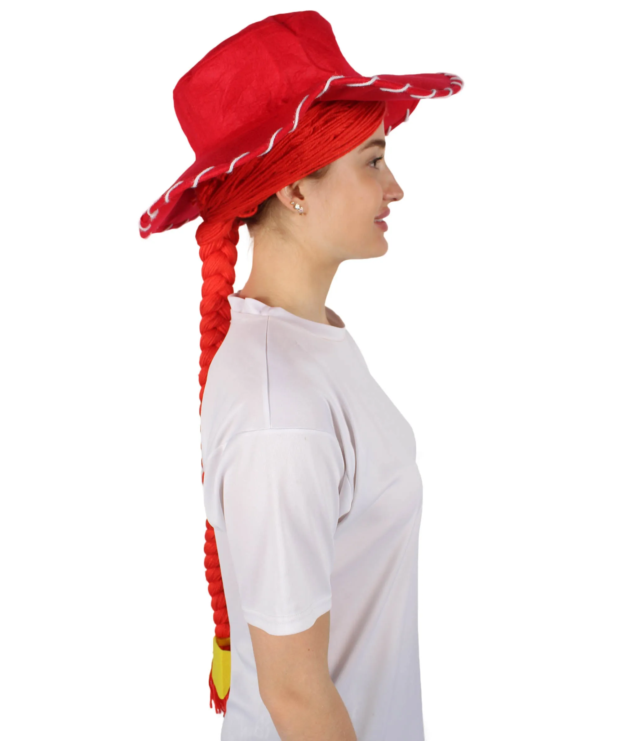 HPO Adult Women's Cowgirl Yarn-Braided Wig with Felt Hat