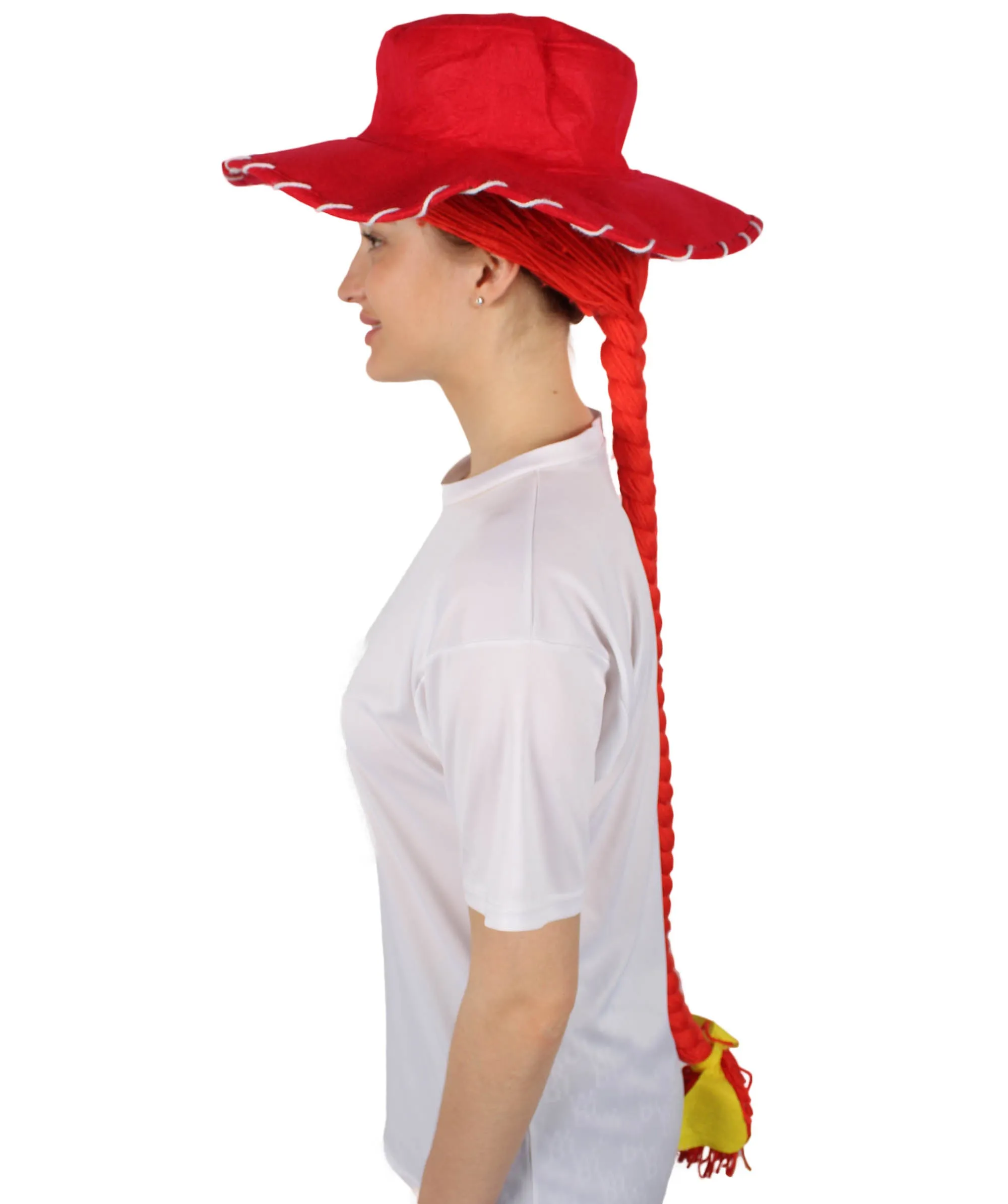 HPO Adult Women's Cowgirl Yarn-Braided Wig with Felt Hat