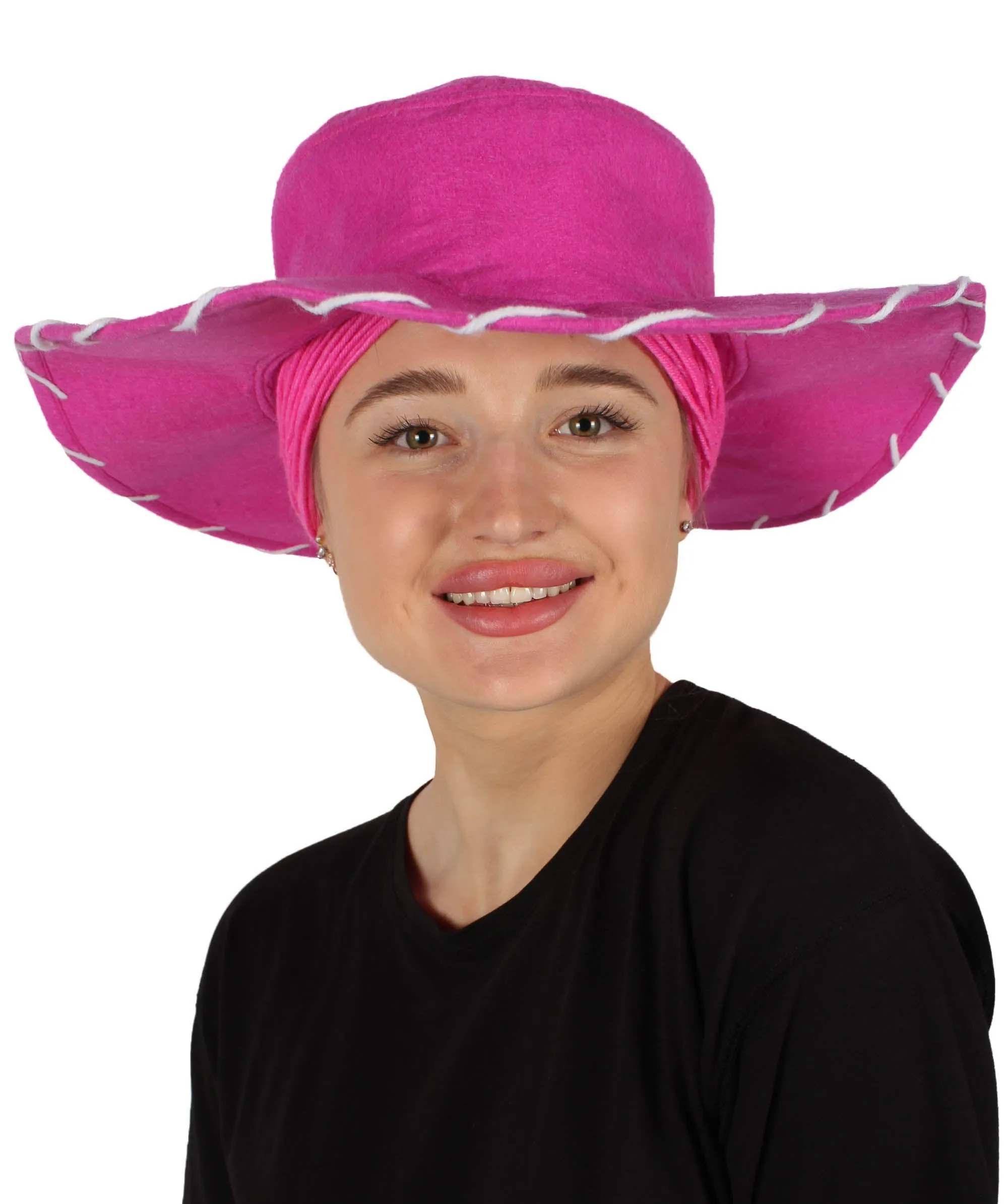 HPO Adult Women's Cowgirl Yarn-Braided Wig with Felt Hat