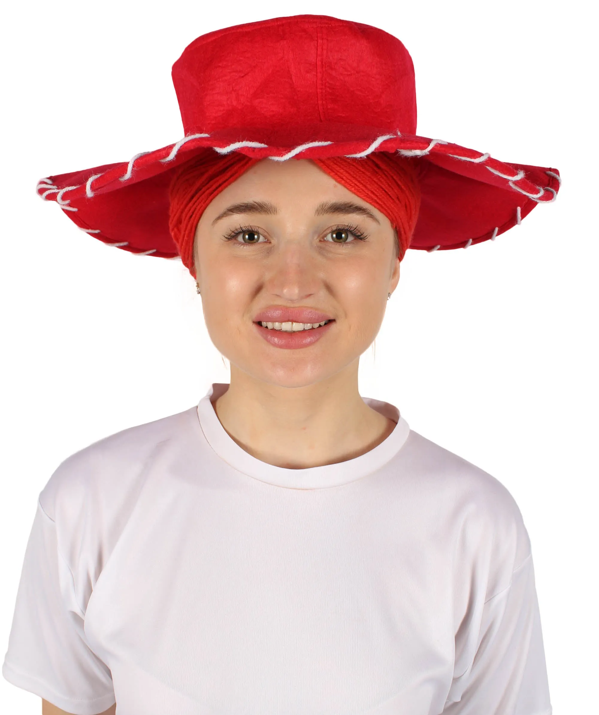 HPO Adult Women's Cowgirl Yarn-Braided Wig with Felt Hat