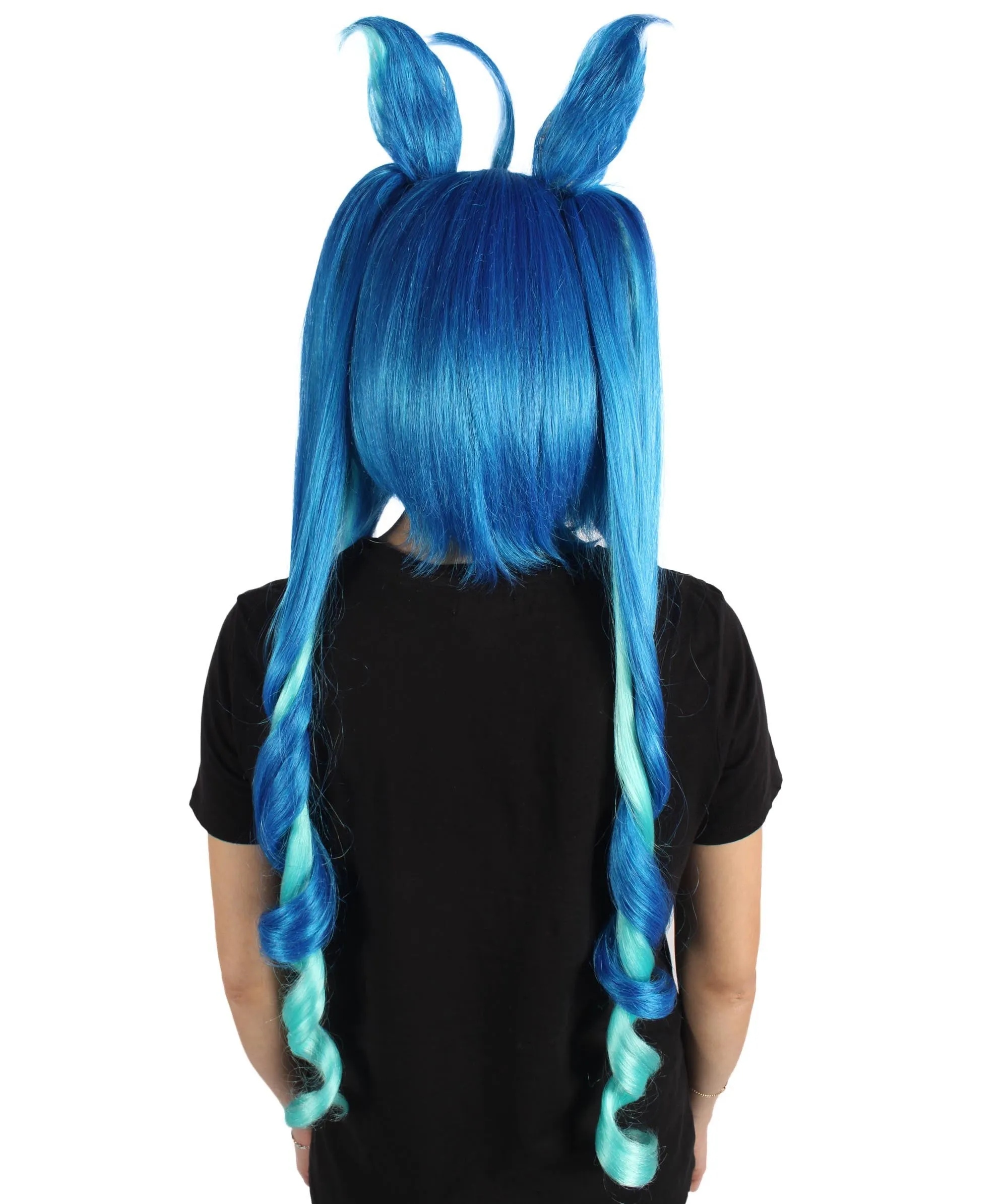 HPO Adult Women's Dark Blue Turbo Game Extra Long Wig| Perfect for Halloween| Flame-retardant Synthetic Fiber