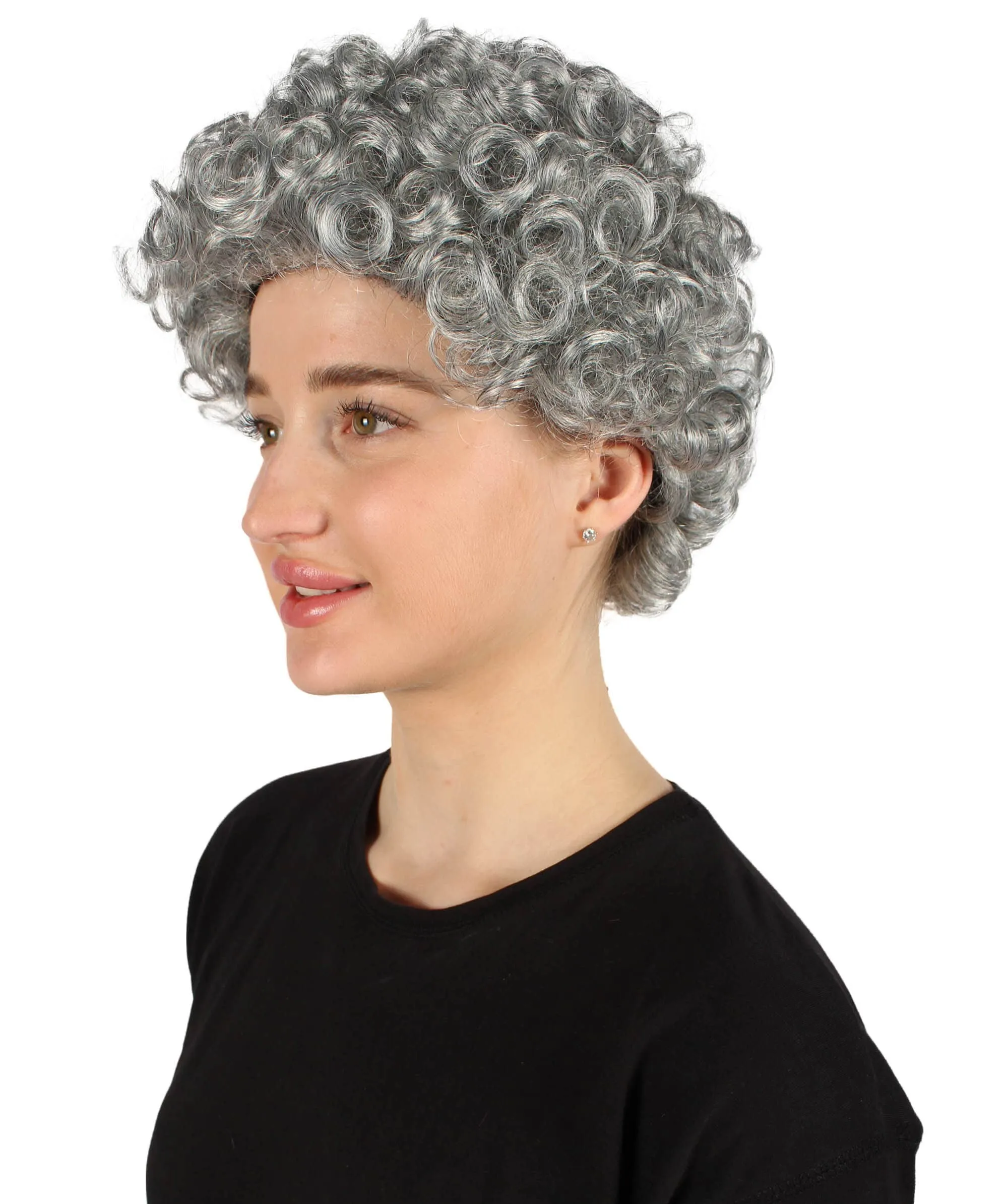 HPO Adult Women’s Dark Grey Older Lady Curly Afro Wig | Perfect for your Halloween & Cosplay Party!