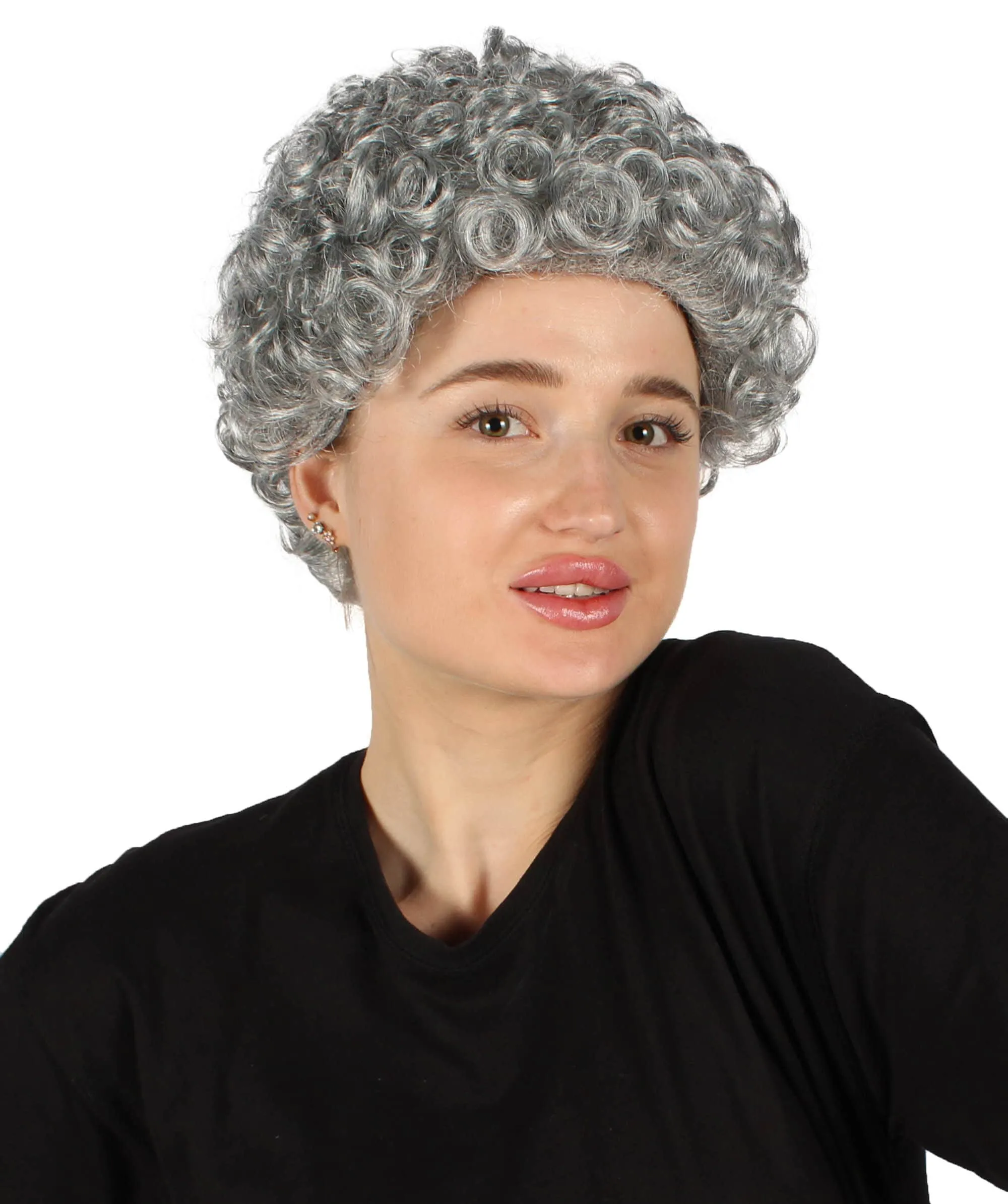 HPO Adult Women’s Dark Grey Older Lady Curly Afro Wig | Perfect for your Halloween & Cosplay Party!