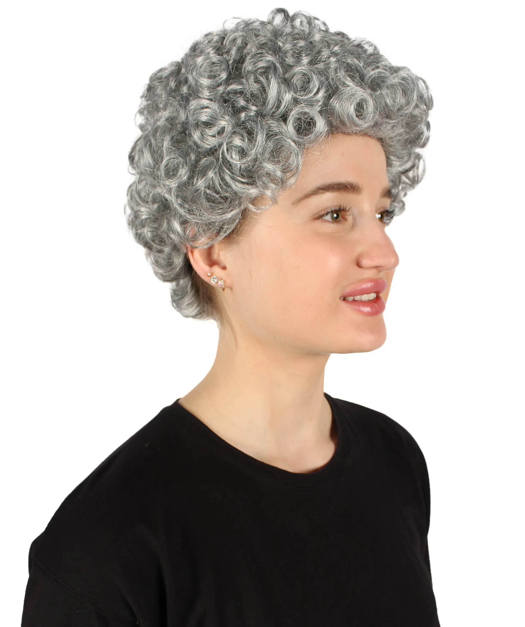 HPO Adult Women’s Dark Grey Older Lady Curly Afro Wig | Perfect for your Halloween & Cosplay Party!