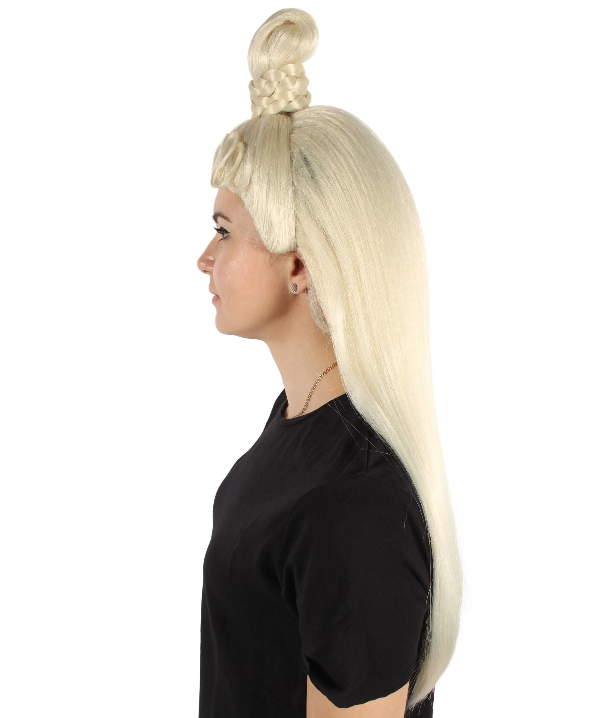 HPO Adult Women's Drag Queen Singer Blonde Long Ponytail Wig| Perfect for Halloween| Flame-retardant Synthetic Fiber