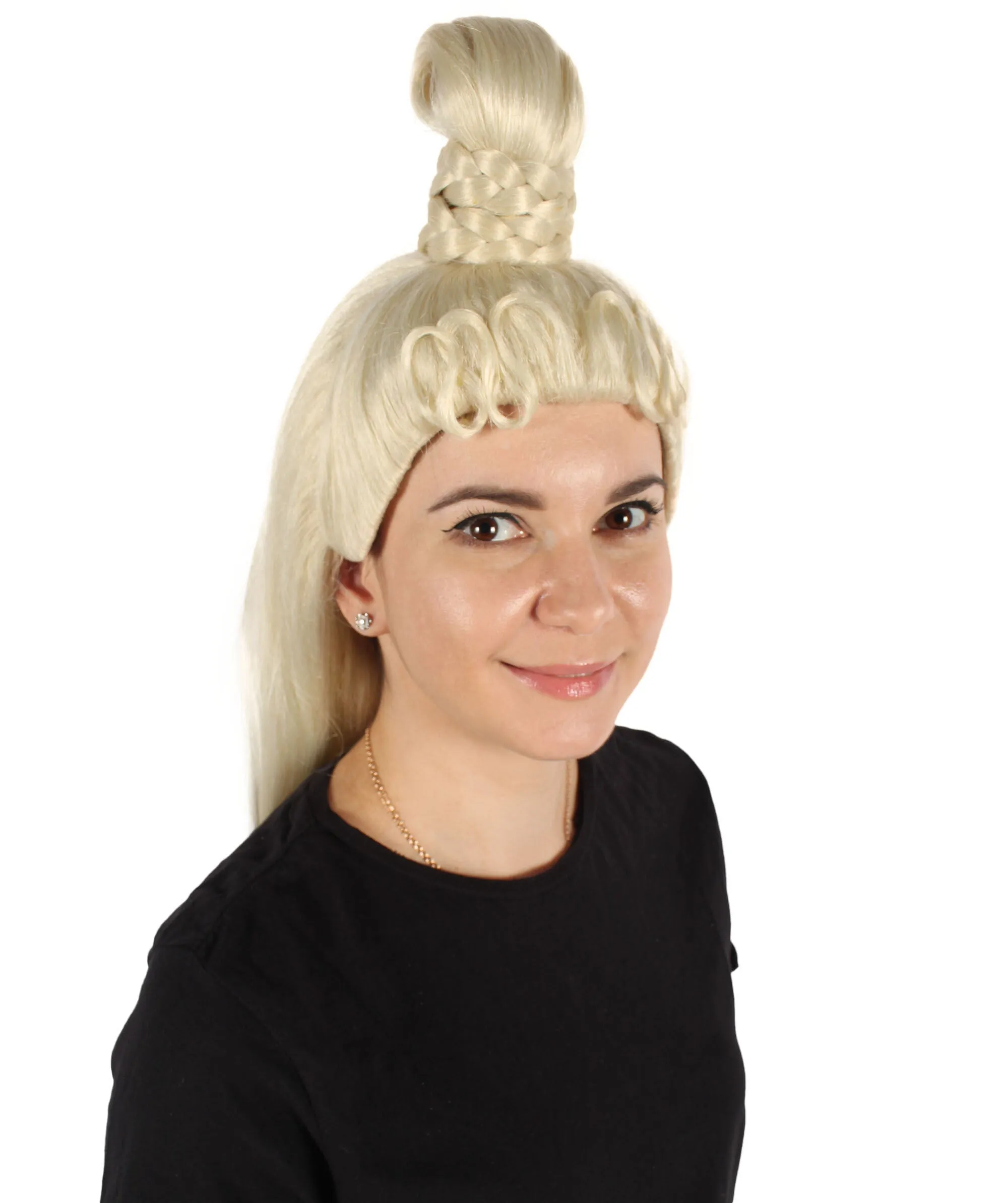 HPO Adult Women's Drag Queen Singer Blonde Long Ponytail Wig| Perfect for Halloween| Flame-retardant Synthetic Fiber