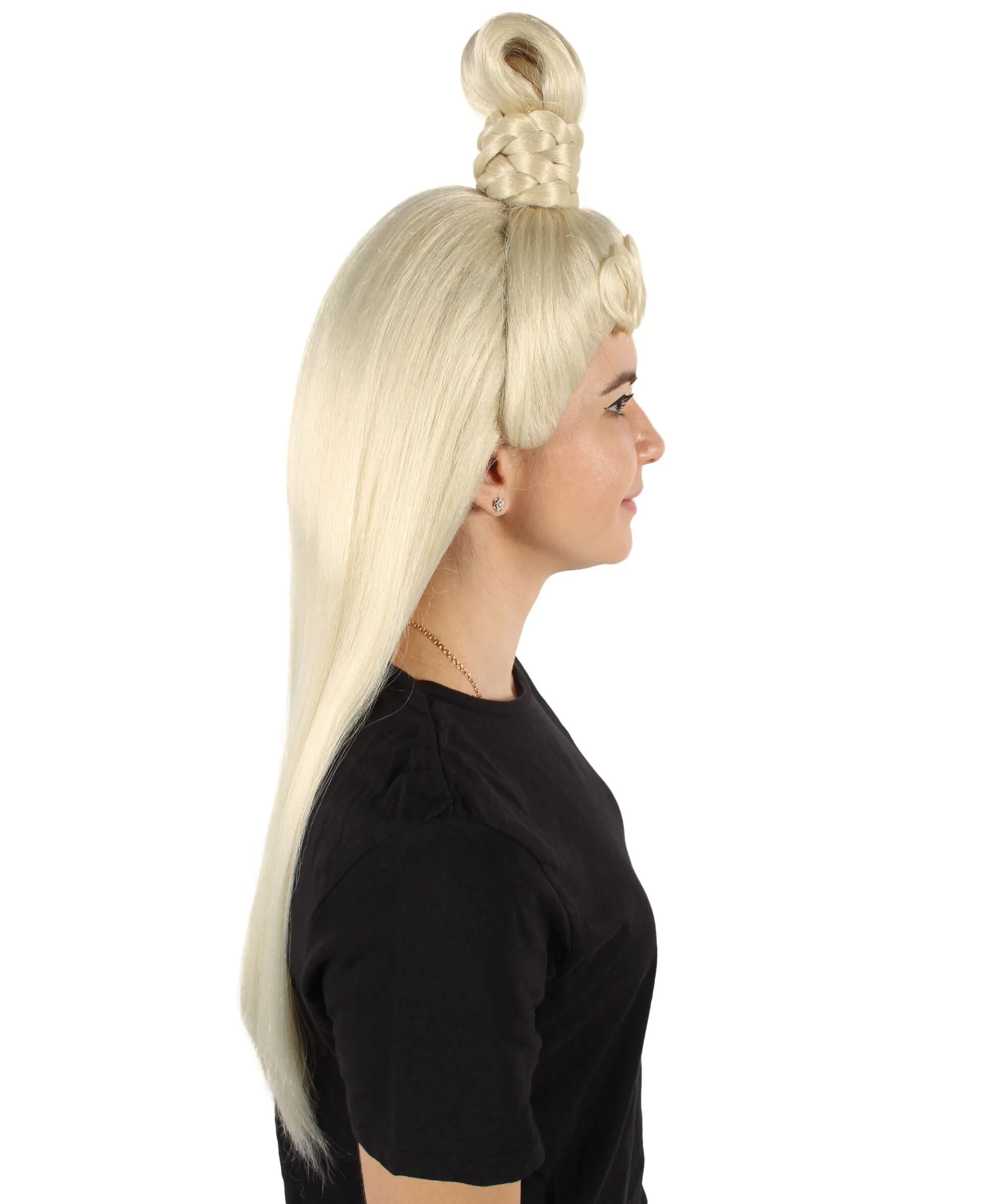 HPO Adult Women's Drag Queen Singer Blonde Long Ponytail Wig| Perfect for Halloween| Flame-retardant Synthetic Fiber