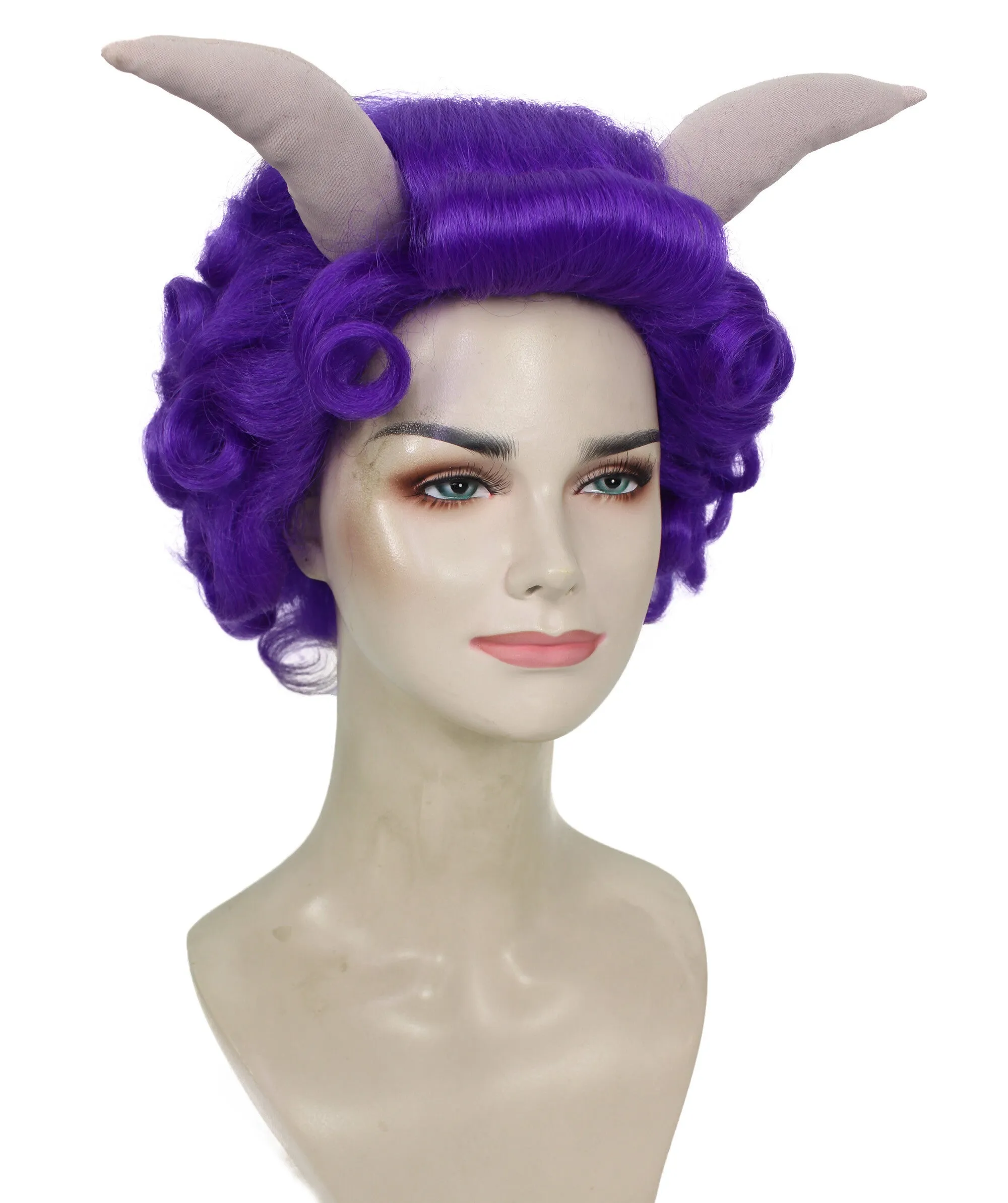 HPO Adult Women's Dramatic Devil Horn Short Curly Wig Multiple Color Options | Flame-retardant Synthetic Fiber