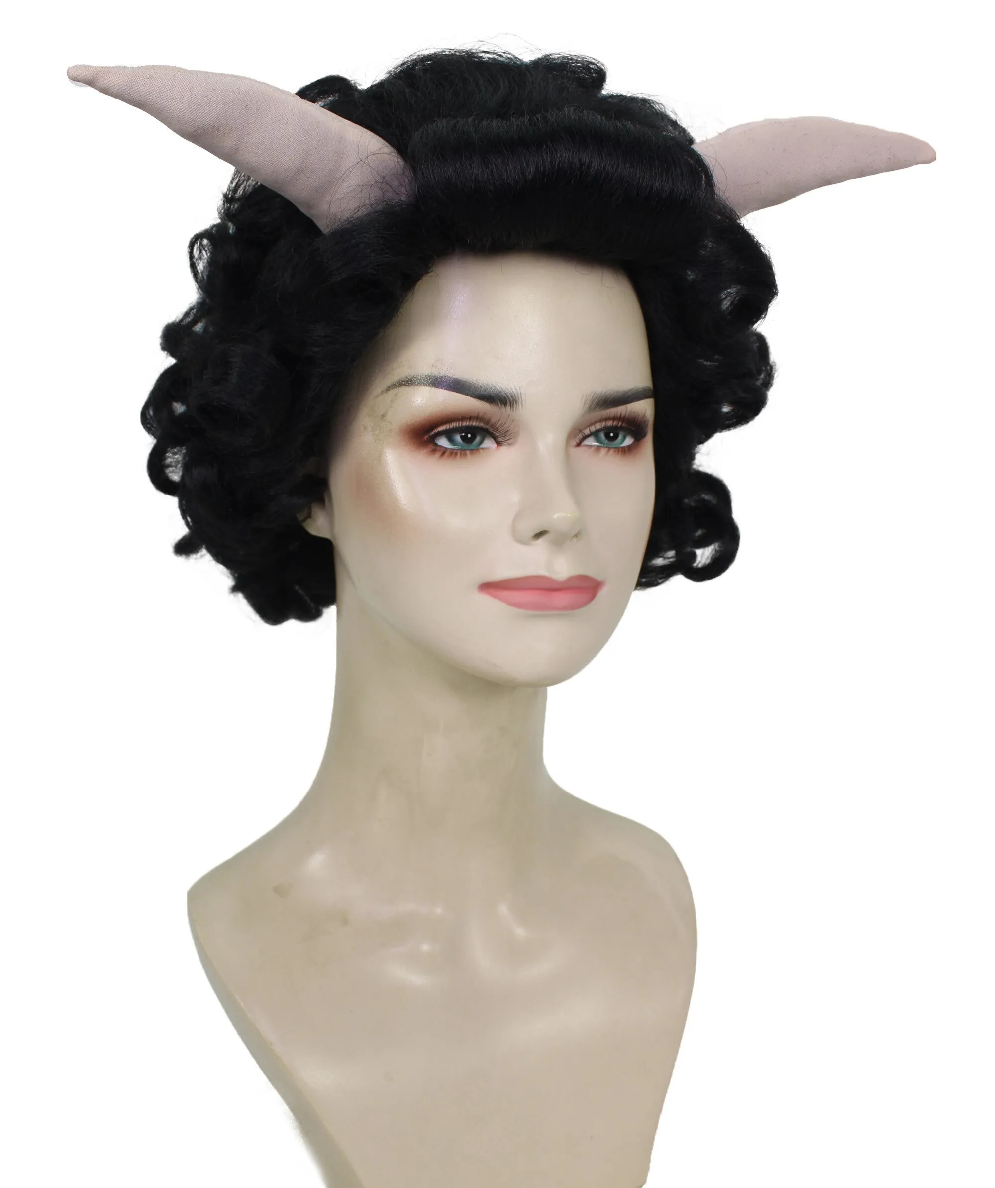 HPO Adult Women's Dramatic Devil Horn Short Curly Wig Multiple Color Options | Flame-retardant Synthetic Fiber