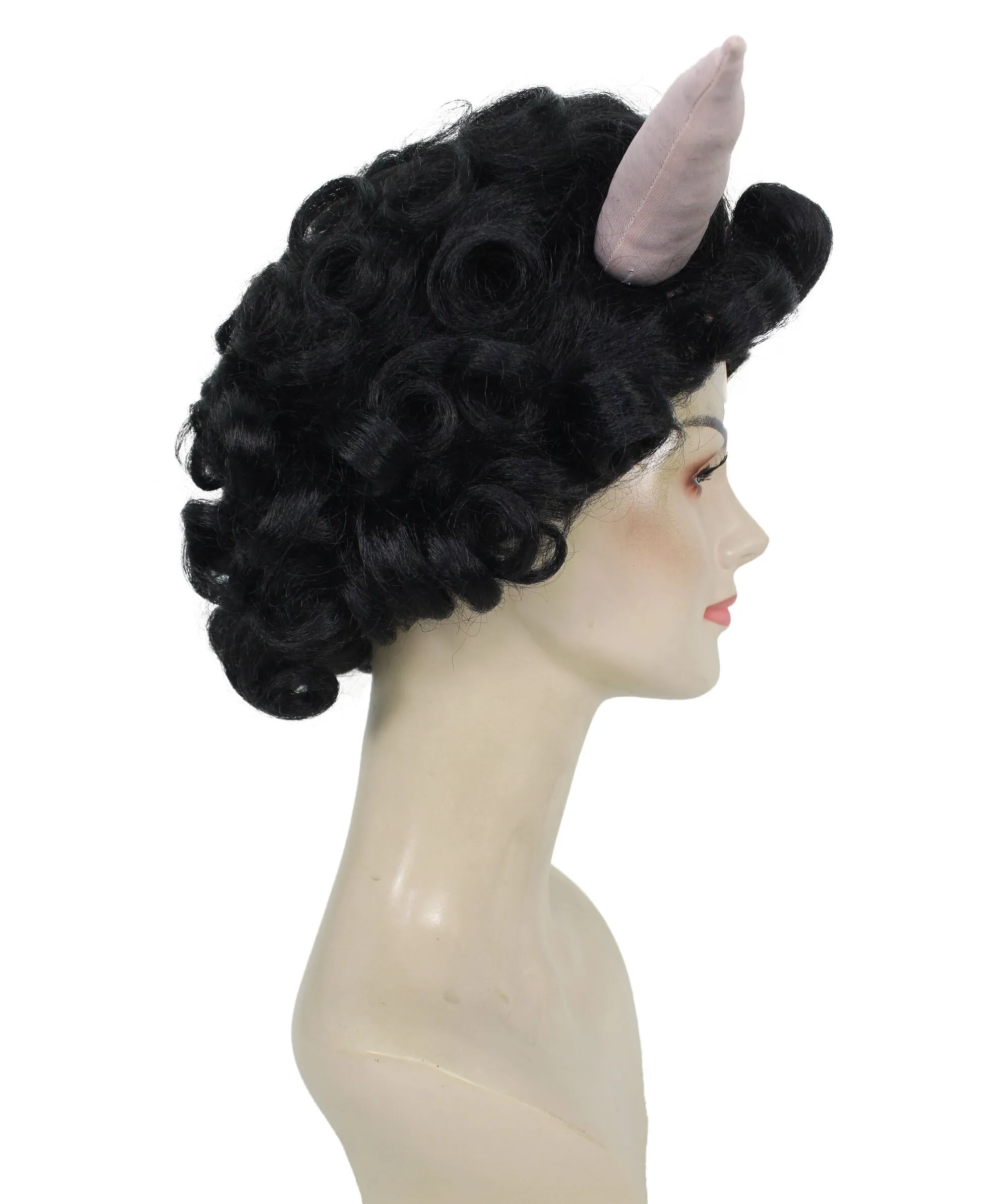 HPO Adult Women's Dramatic Devil Horn Short Curly Wig Multiple Color Options | Flame-retardant Synthetic Fiber