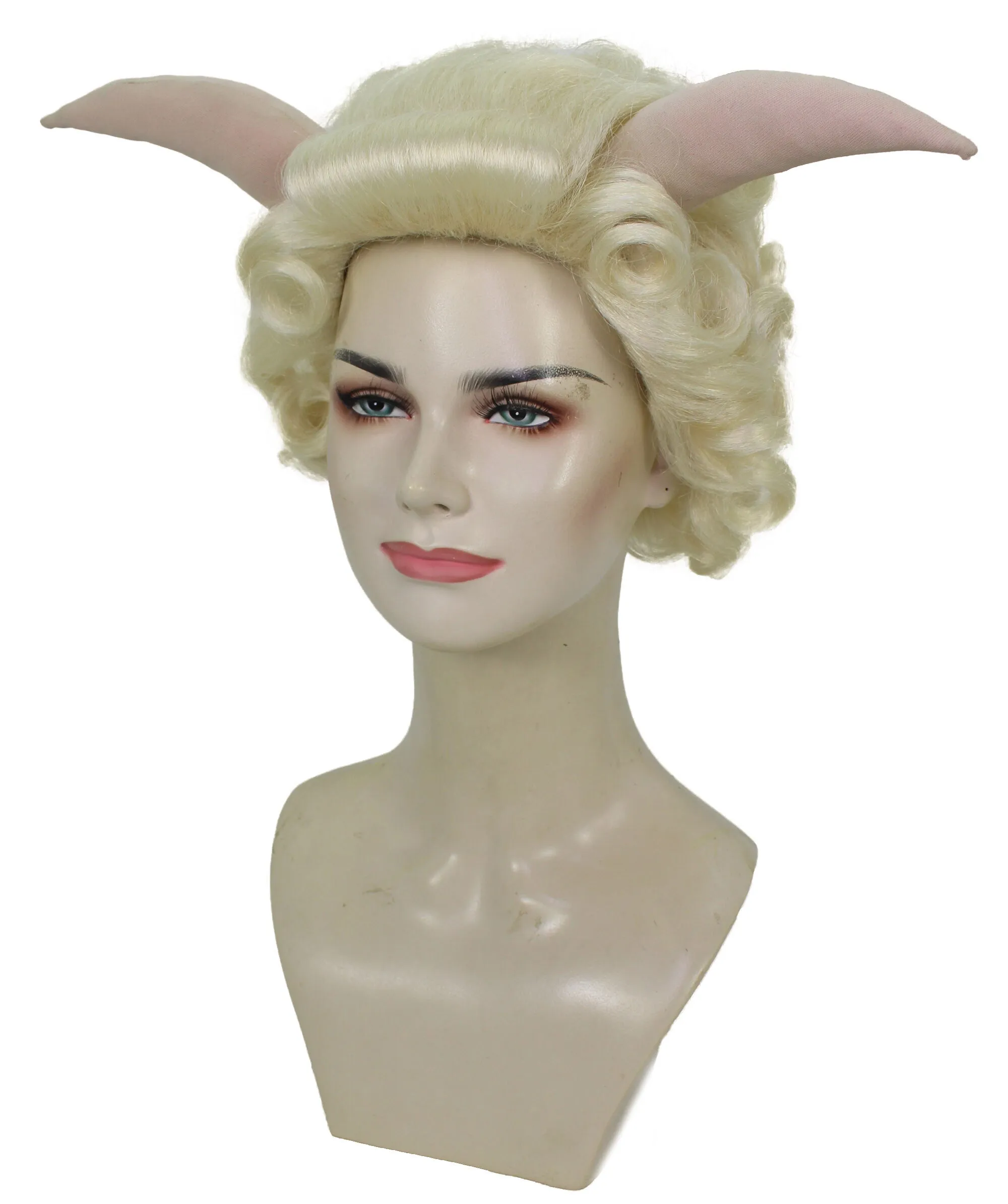 HPO Adult Women's Dramatic Devil Horn Short Curly Wig Multiple Color Options | Flame-retardant Synthetic Fiber