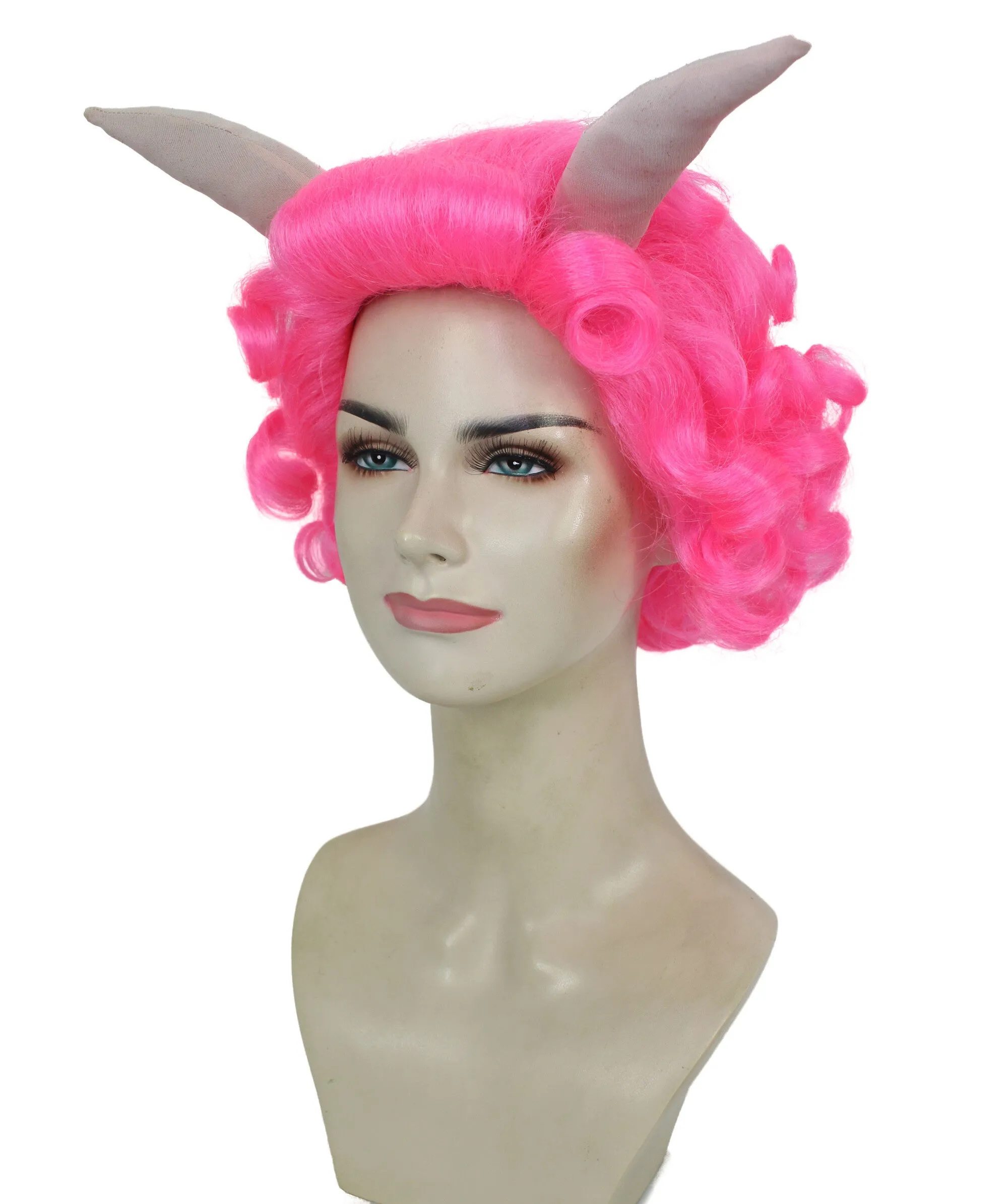 HPO Adult Women's Dramatic Devil Horn Short Curly Wig Multiple Color Options | Flame-retardant Synthetic Fiber