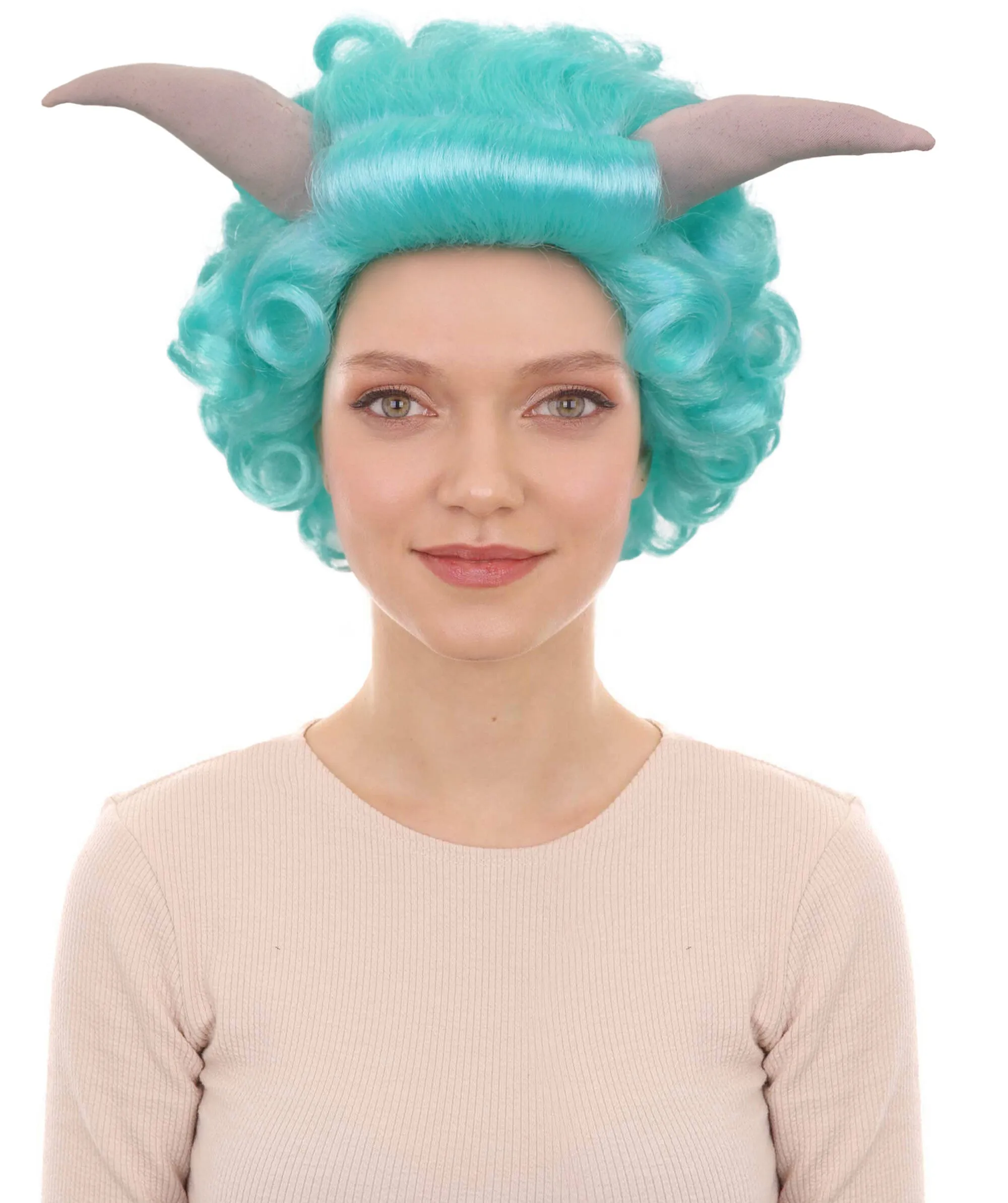 HPO Adult Women's Dramatic Devil Horn Short Curly Wig Multiple Color Options | Flame-retardant Synthetic Fiber