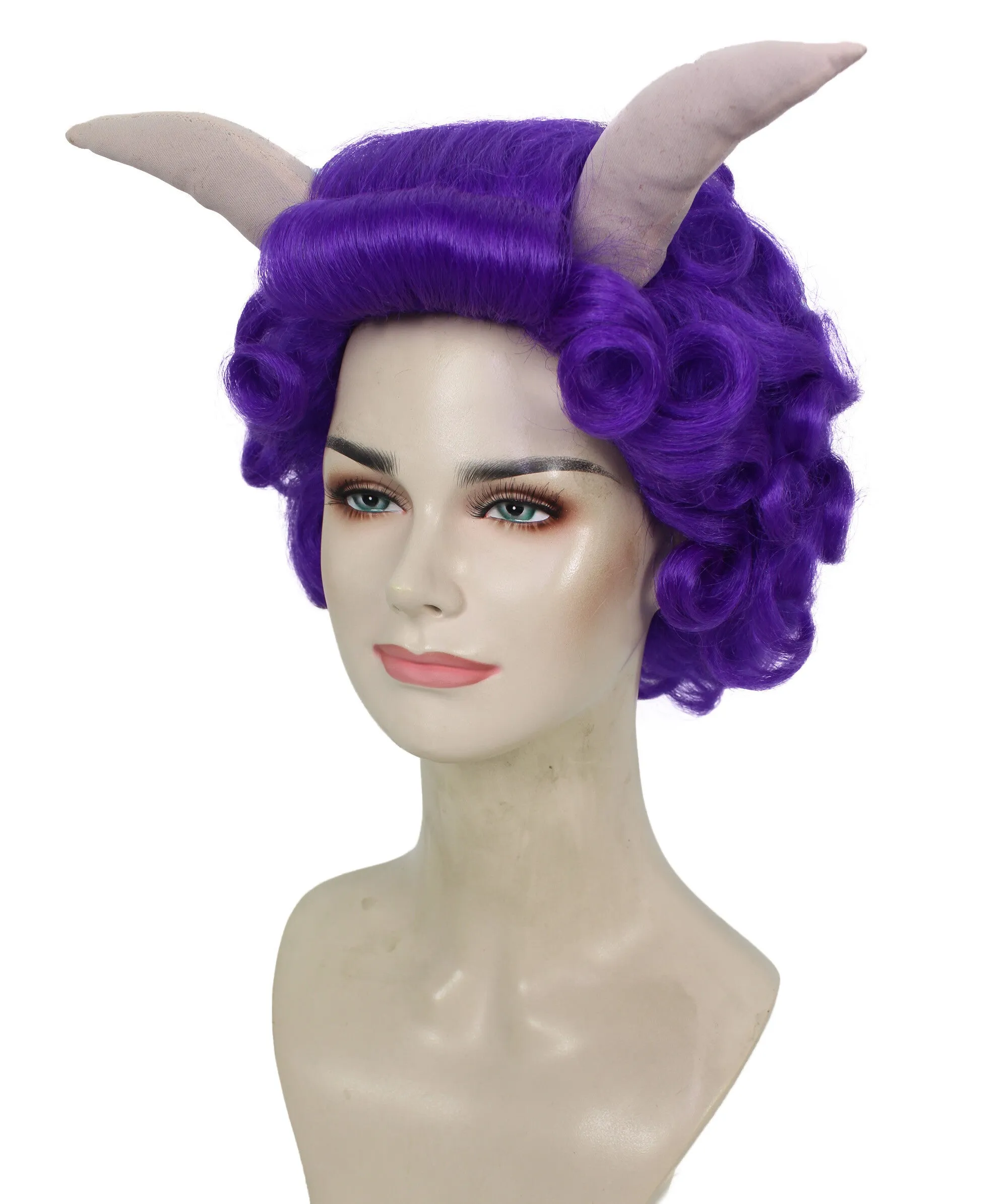 HPO Adult Women's Dramatic Devil Horn Short Curly Wig Multiple Color Options | Flame-retardant Synthetic Fiber