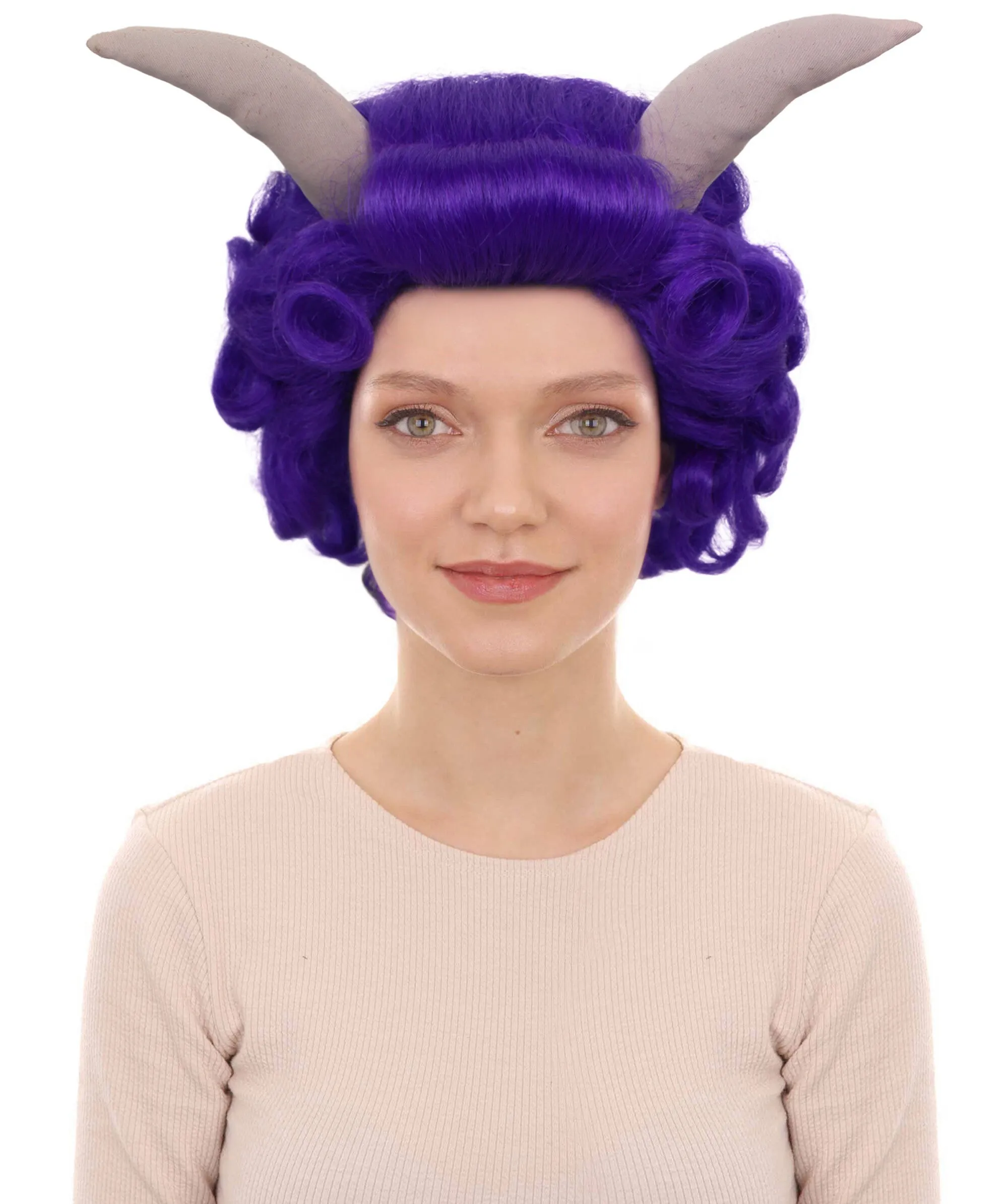 HPO Adult Women's Dramatic Devil Horn Short Curly Wig Multiple Color Options | Flame-retardant Synthetic Fiber