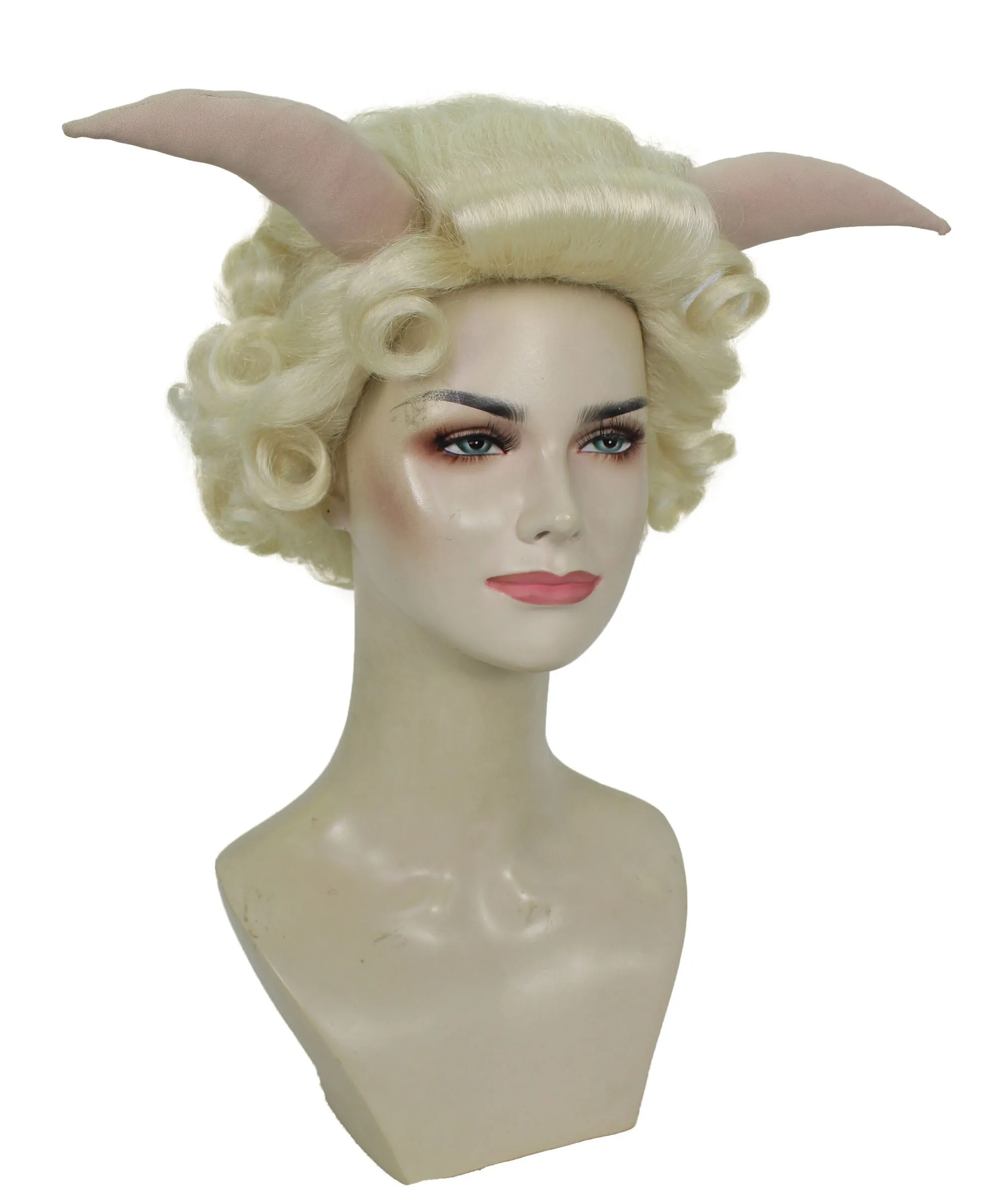 HPO Adult Women's Dramatic Devil Horn Short Curly Wig Multiple Color Options | Flame-retardant Synthetic Fiber