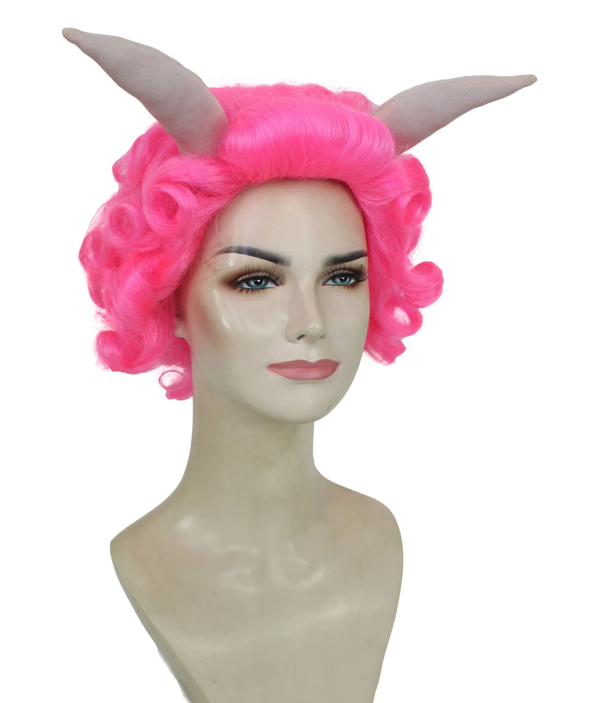 HPO Adult Women's Dramatic Devil Horn Short Curly Wig Multiple Color Options | Flame-retardant Synthetic Fiber