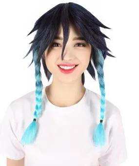 HPO Adult Women's Gaming Character Navy Blue Two-Tone Ponytail Wig I Perfect for Cosplay I Flame-retardant Synthetic Fiber