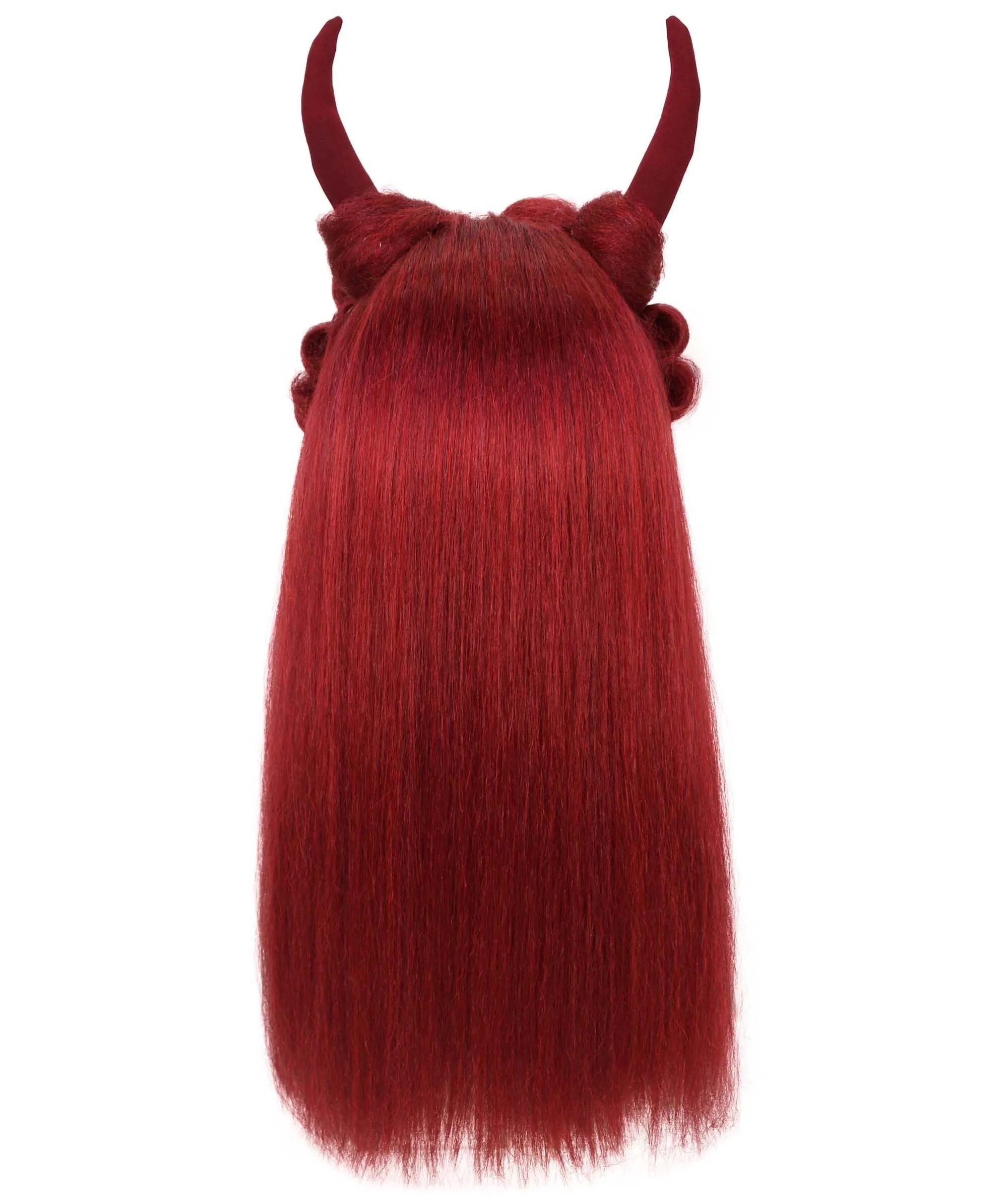 HPO Adult Women's Long Red Devil Horn Wig I Cosplay Wig I Flame-retardant Synthetic Fiber