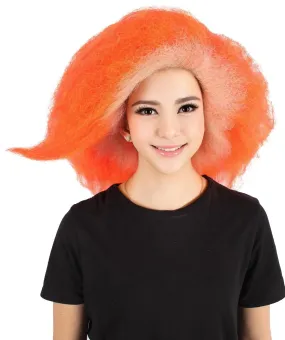 HPO Adult Women's Orange Super Big Wig, Perfect for Cosplay, Flame-retardant Synthetic Fiber