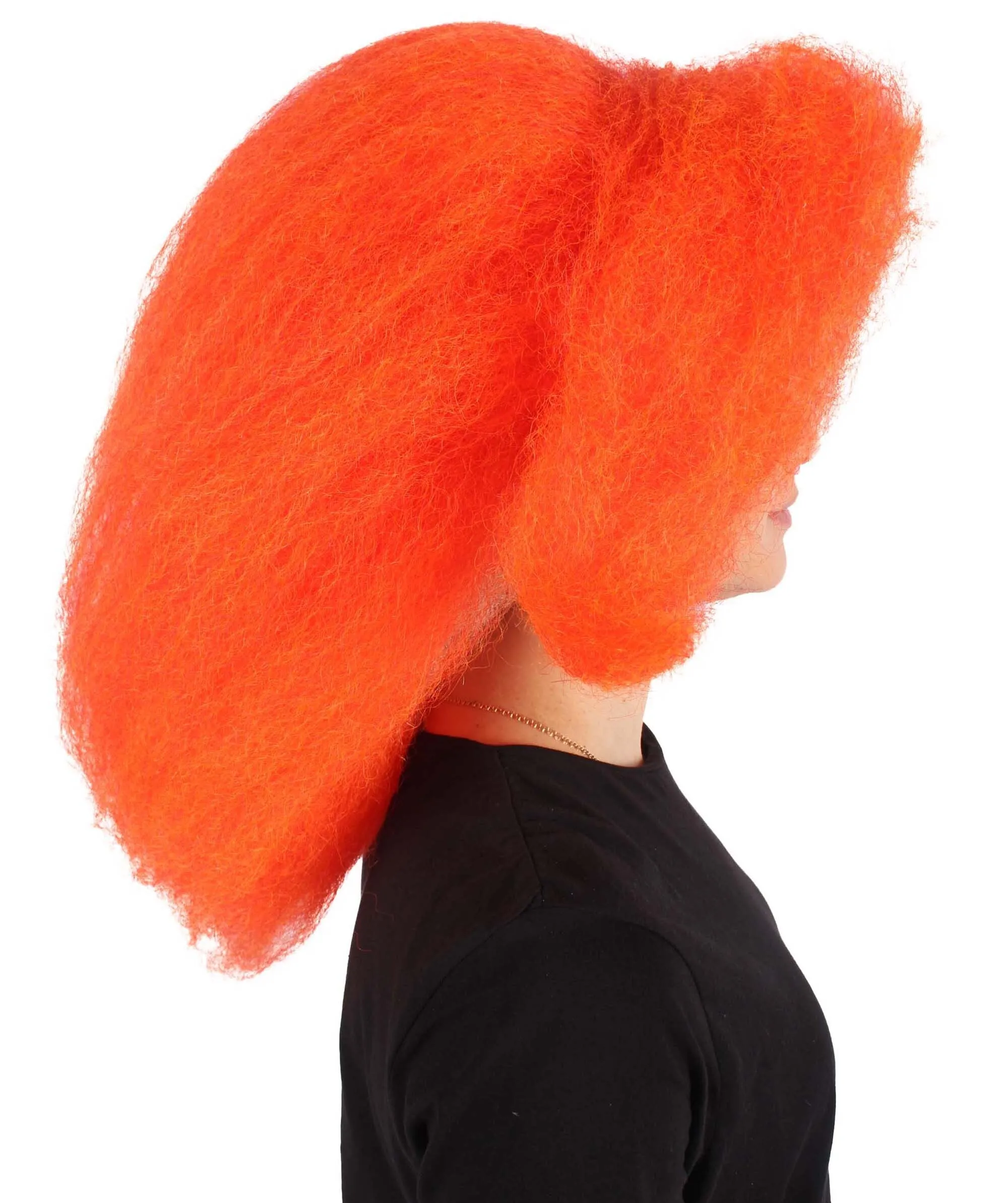 HPO Adult Women's Orange Super Big Wig, Perfect for Cosplay, Flame-retardant Synthetic Fiber