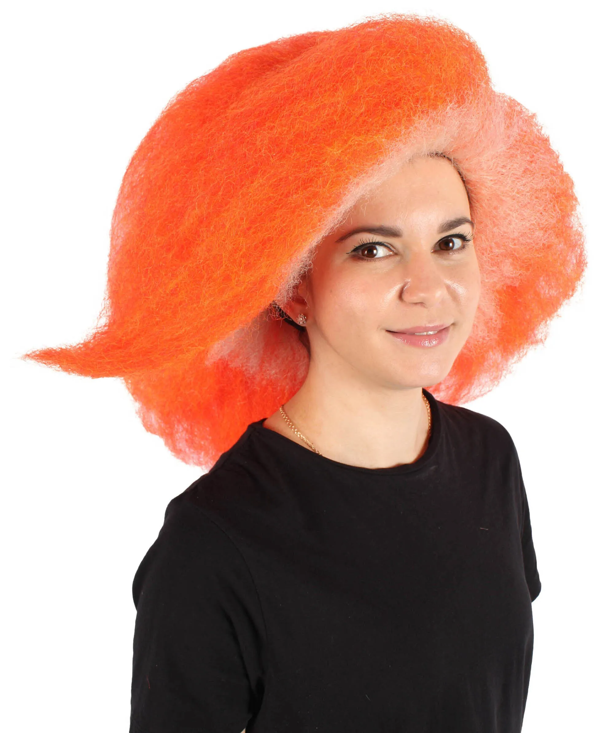 HPO Adult Women's Orange Super Big Wig, Perfect for Cosplay, Flame-retardant Synthetic Fiber