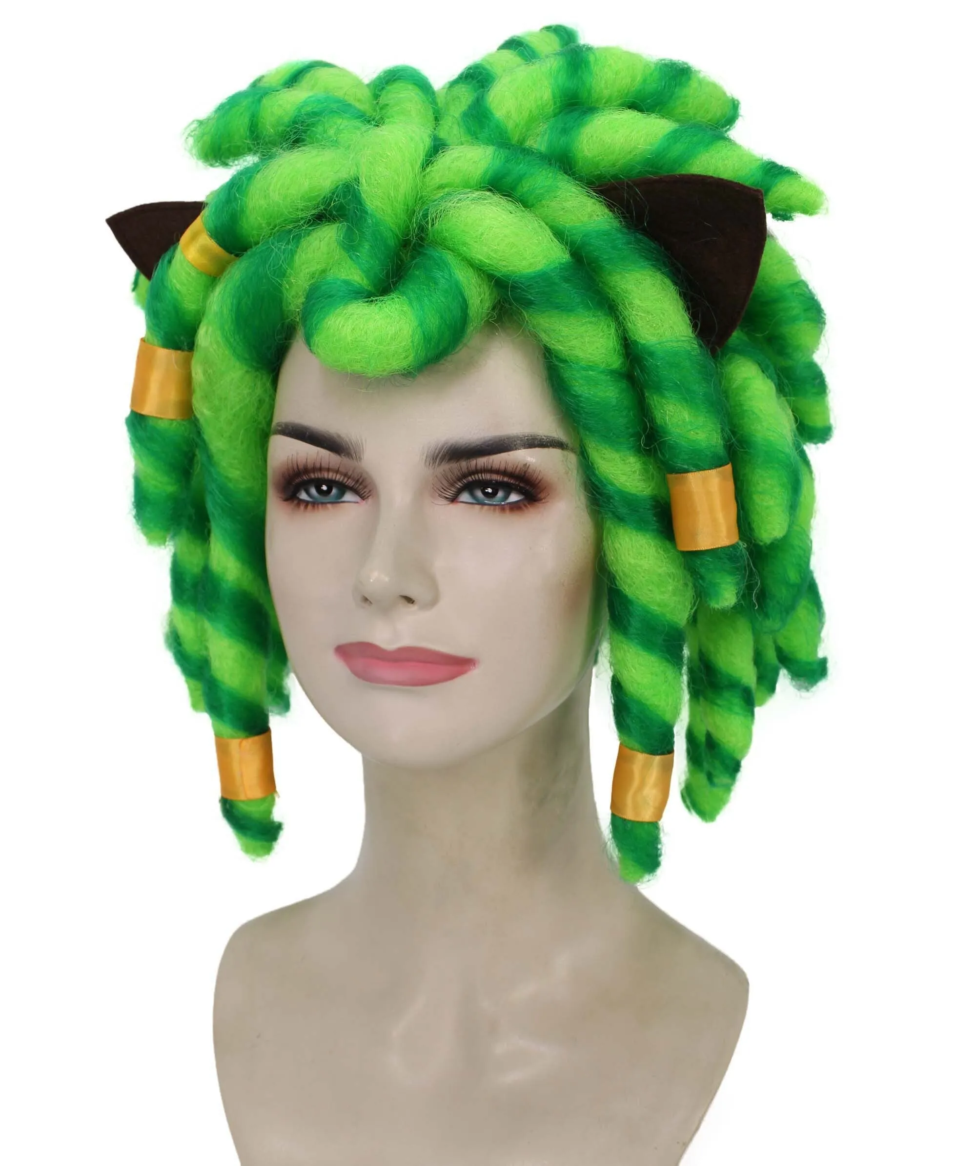 HPO Adult Women's Superhero Green Braided Ponytail Wig I Cosplay Wig I Flame-retardant Synthetic Fiber