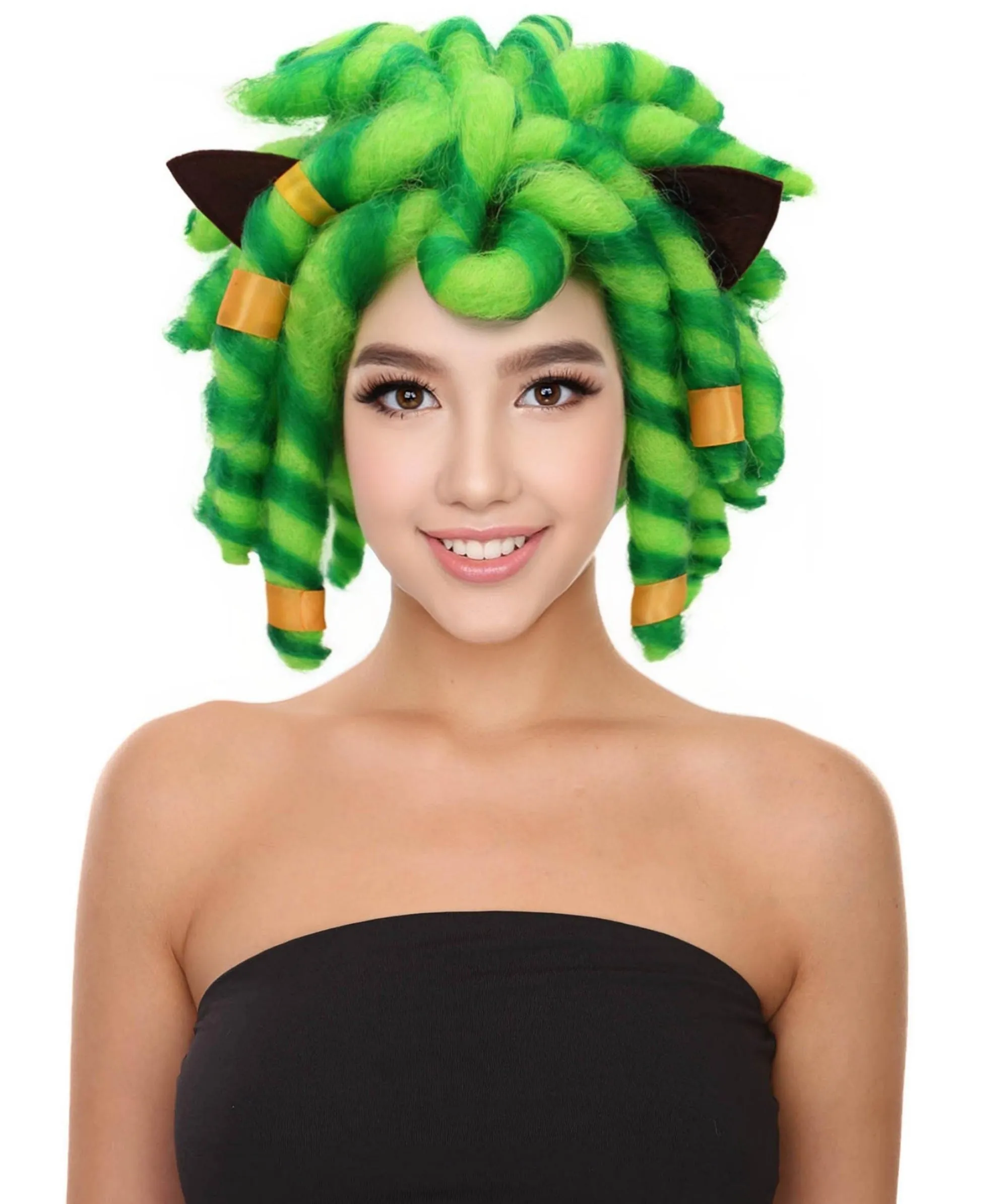 HPO Adult Women's Superhero Green Braided Ponytail Wig I Cosplay Wig I Flame-retardant Synthetic Fiber