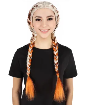 HPO Adult Women's Two Tail Dutch Braided Wig with Extensions| Perfect for Halloween| Flame retardant Synthetic Fiber