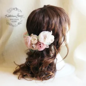 Joanne floral bridal hairpiece - Blush pink, cream and hint of sage green - flower garland clip