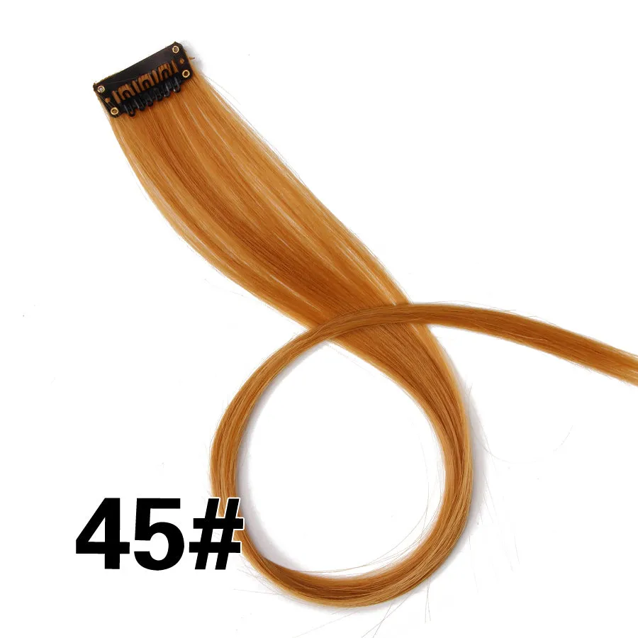 Leeons Colored Highlight Synthetic Hair Extensions Clip In One Piece Color Strips 20" Long Straight Hairpiece For Sports Fans